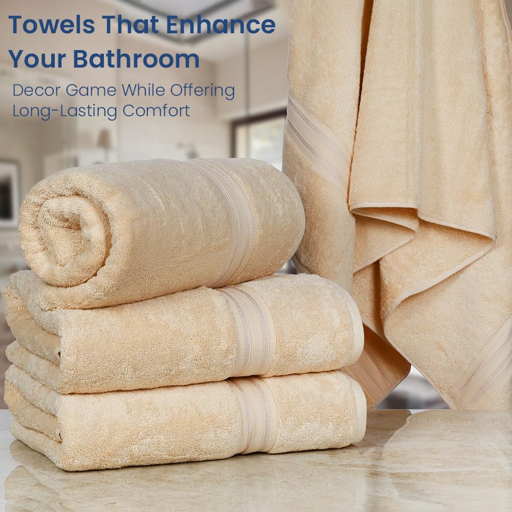 Casa Lino Set Of 4 Luxury Linen Bath Towels Extra Large | 100% Soft Cotton 600 Gsm Thick Absorbent Quick Dry Hotel Bathroom Towe