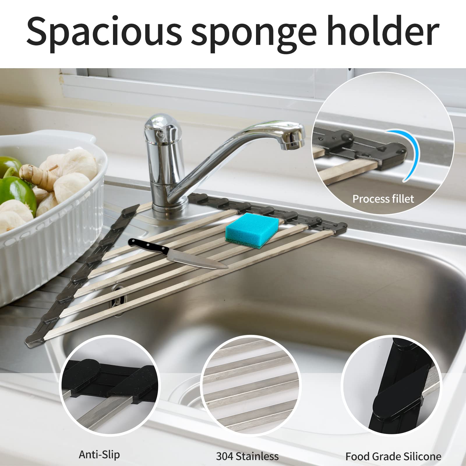 Ahyuan Corner Dish Drainer Over The Sink Drying Rack Corner Sus304 Cubic Stainless Still Kitchen Sponge Holder Corner Sink Spong