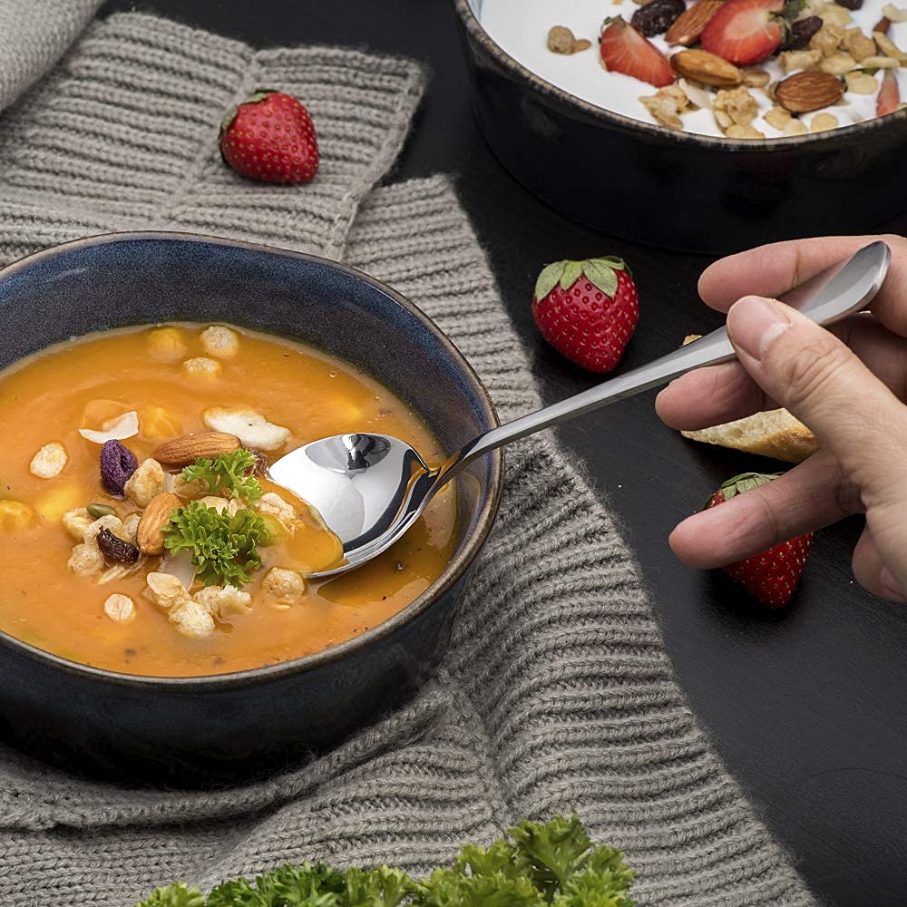 HAPPY KIT 8-Piece Stainless Steel Soup Spoons Set - Heavy-Weight Silver Flatware