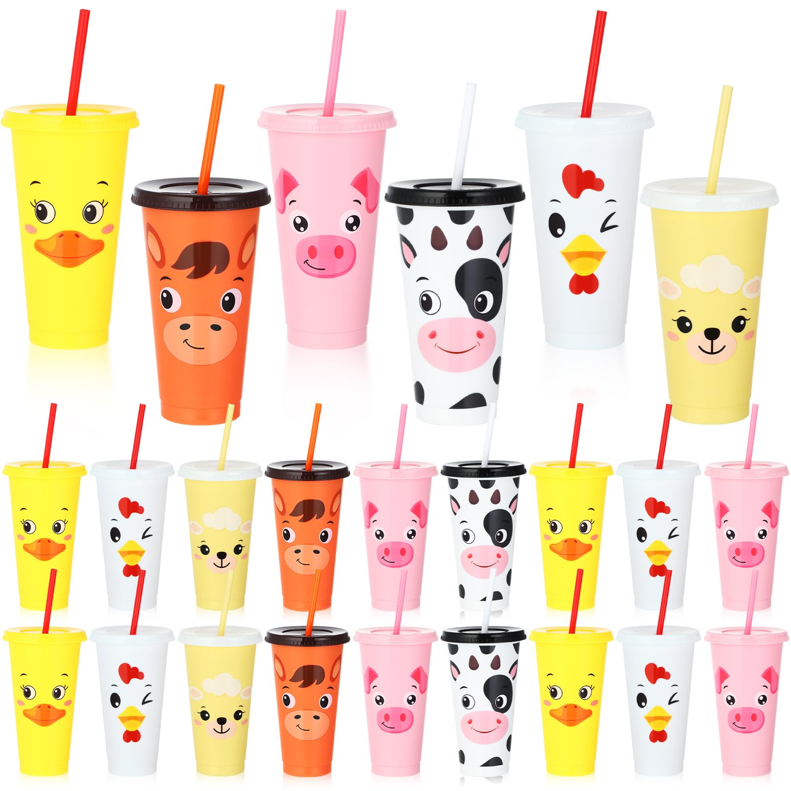 Domensi 24 Pcs Plastic Tumbler With Lid And Straw 24 Oz Reusable Cups Party Favors Coffee Cup Bulk Water Bottle For Kids Birthda