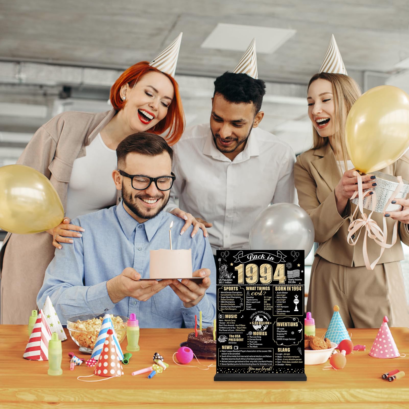 Eiurteao 30Th Birthday Decorations Back In 1994 Table Sign For Men Women, Black Gold Happy 30 Bday Two-Sided Wooden Table Poster