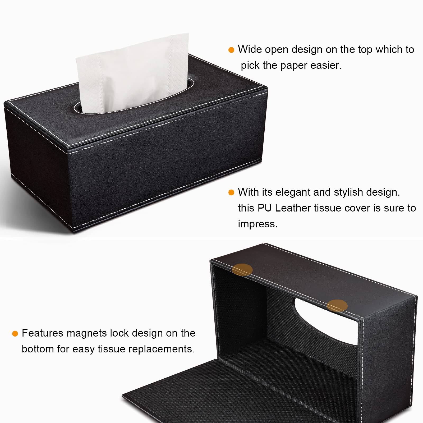GORESE PU Leather Tissue Box Cover - Rectangular Holder for Kleenex, 9.84"x5.23"x3.77", Black, Model A001