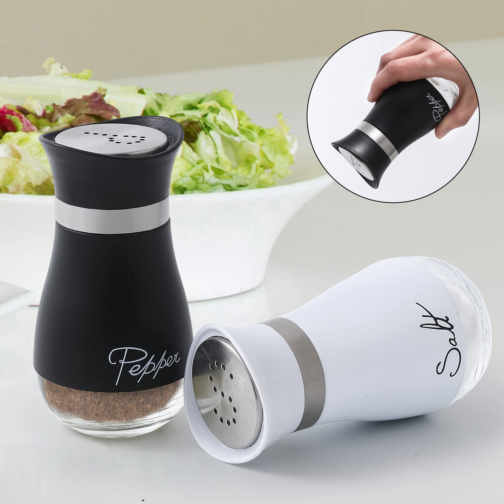 Lonffery Salt and Pepper Shakers Set - Salt Containers for Gifts, Kitchen Decor, Home, RV, Camp, BBQ, 4 oz Farmhouse Spice Dispe