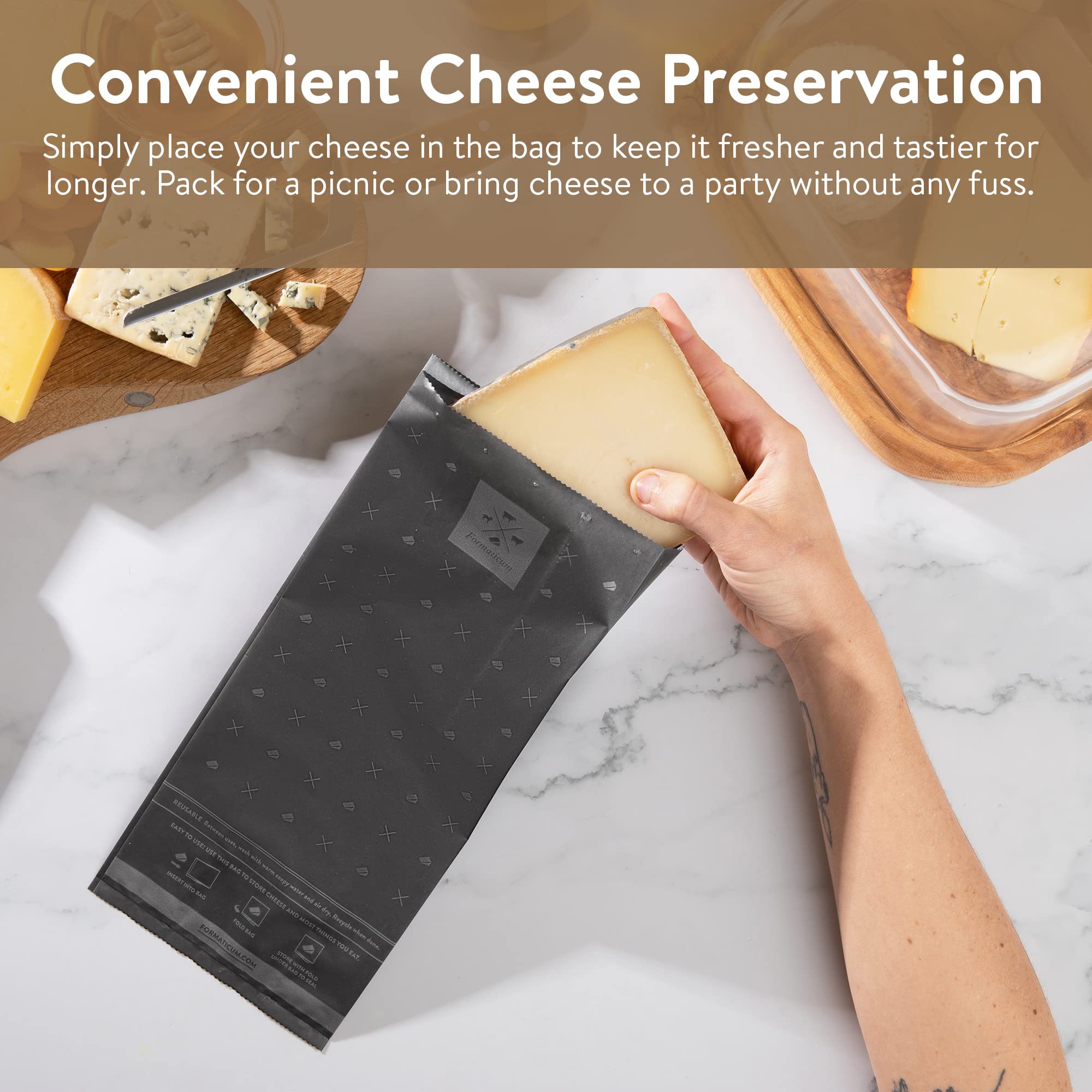 Formaticum Reusable Cheese Storage Bags | Size 5'' X 11'' | Professional-Grade Cheese Strorage Bag | Store Cheese, Sandwiches, A