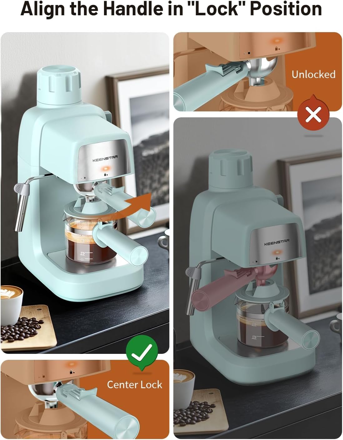 KEENSTAR 3.5Bar Espresso Machine with Milk Frother, 800W Compact Espresso and Cappuccino Machine with Preheating Function, 4 Cup