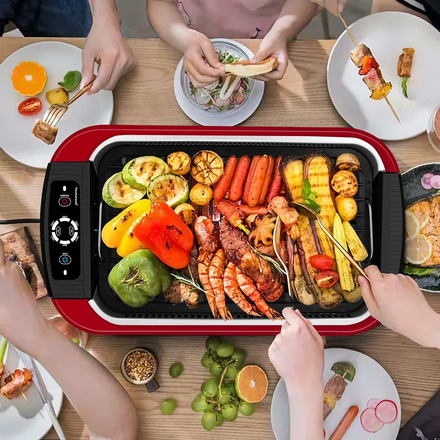 Techwood Indoor Smokeless Grill, 1500W Electric Bbq Grill And Non-Stick Grill Plates With Temperature Control, Removable Drip Tr