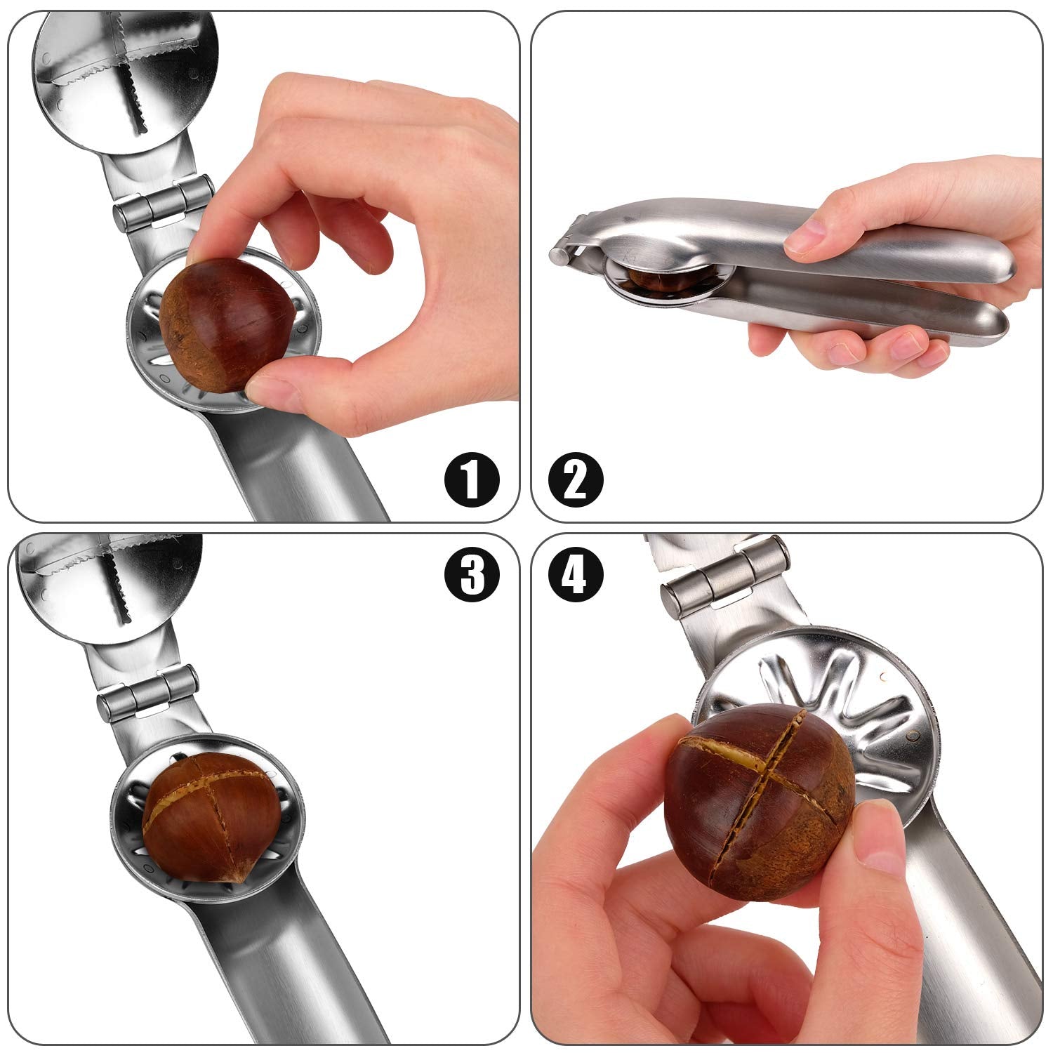 Anwenk Nutcracker Chestnut Clip Peeler Nut Cracker Pecan Walnut Plier Opener 304 Stainless Steel Kitchen Tools With 2 Picks