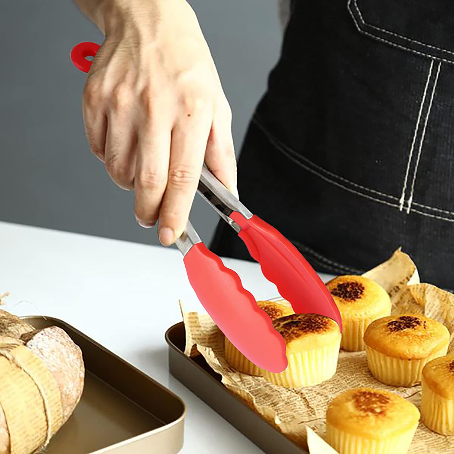 Hinmay Small Tongs Set 7-Inch Mini Tongs With Silicone Tips, Set Of 6 (Red Blue Green Pink Mint Yellow)