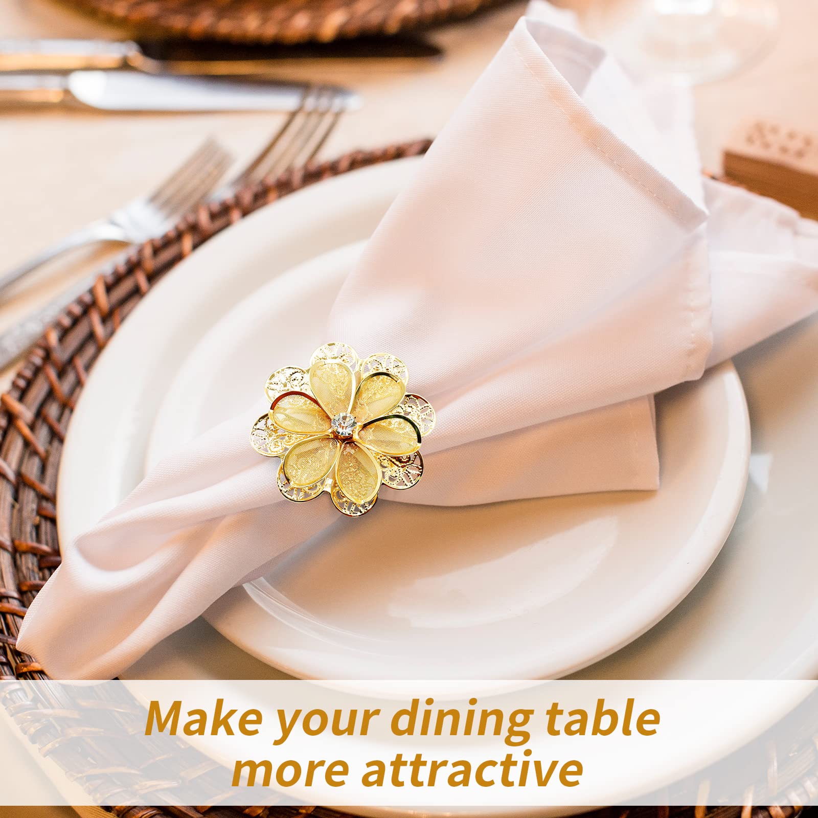 Kakaluote Christmas Napkin Rings Set Of 6,Hollow Out Flower Napkin Ring Holder For Wedding Decor,Banquet,Christmas Dinner Party,