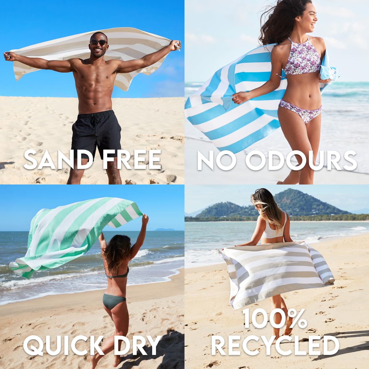 Dock & Bay Beach Towel - Quick Dry  Sand Free - compact  Lightweight - 100% Recycled - Includes Bag - cabana - Set of 6 - Extra Large (200x90cm  78x35)