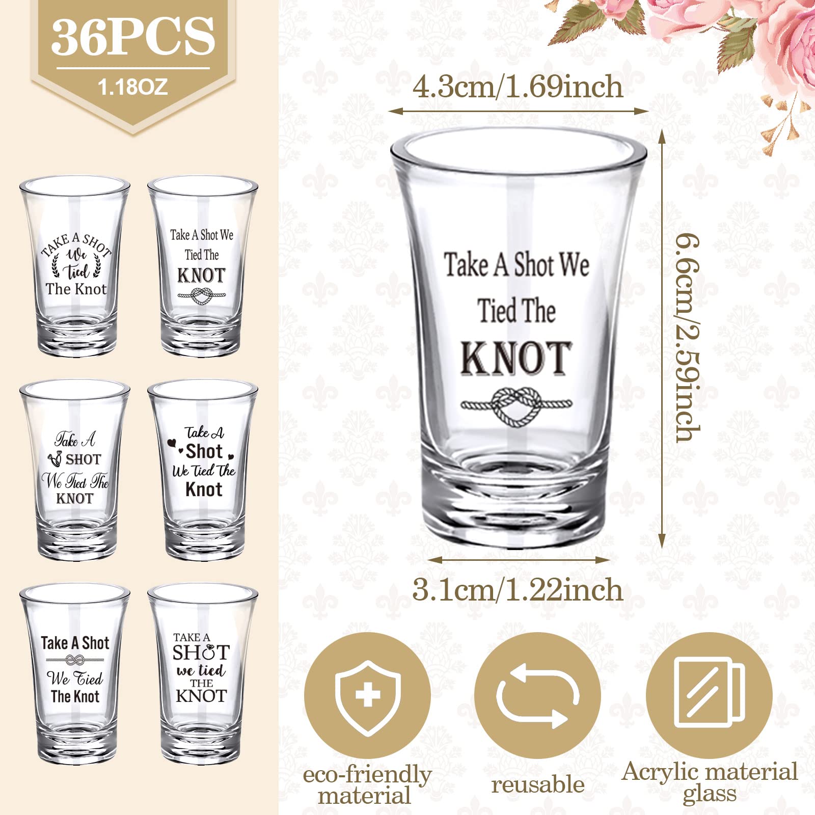 Cunhill 36 Packs Take a Shot We Tied the Knot Shot Glasses  Wedding Favor Set 1.2 Ounce Shot Glasses  Wedding Favor  Acrylic Funny Wedding Shot Glasses  Bridal Party Shot Glasses (Simple)