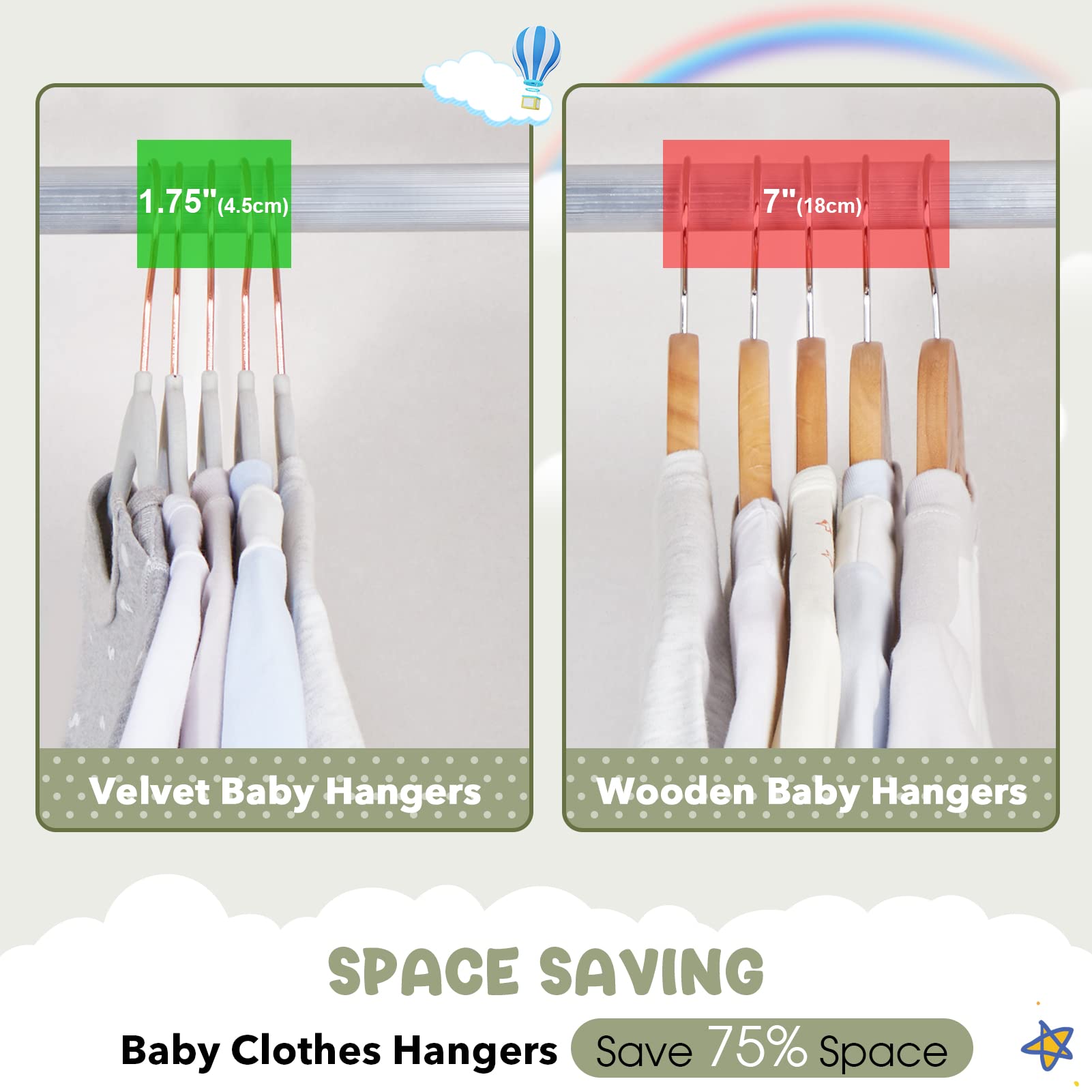HOUSE DAY Velvet Baby Hangers for Closet  Kids Hangers Velvet 60 Pack  Non Slip Toddler Hangers 11.8 Inch  Cute Baby Clothes Hangers  Durable Childrens Hangers Newborn Hangers for Baby Clothes- Gray