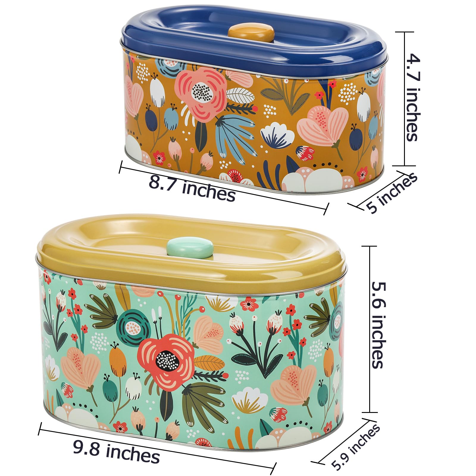 Coloch 2 Pack Tin Cookie Snack Jars With Lid, Metal Biscuit Storage Container Decorative Snack Tin Canister Cute Countertop Tinp