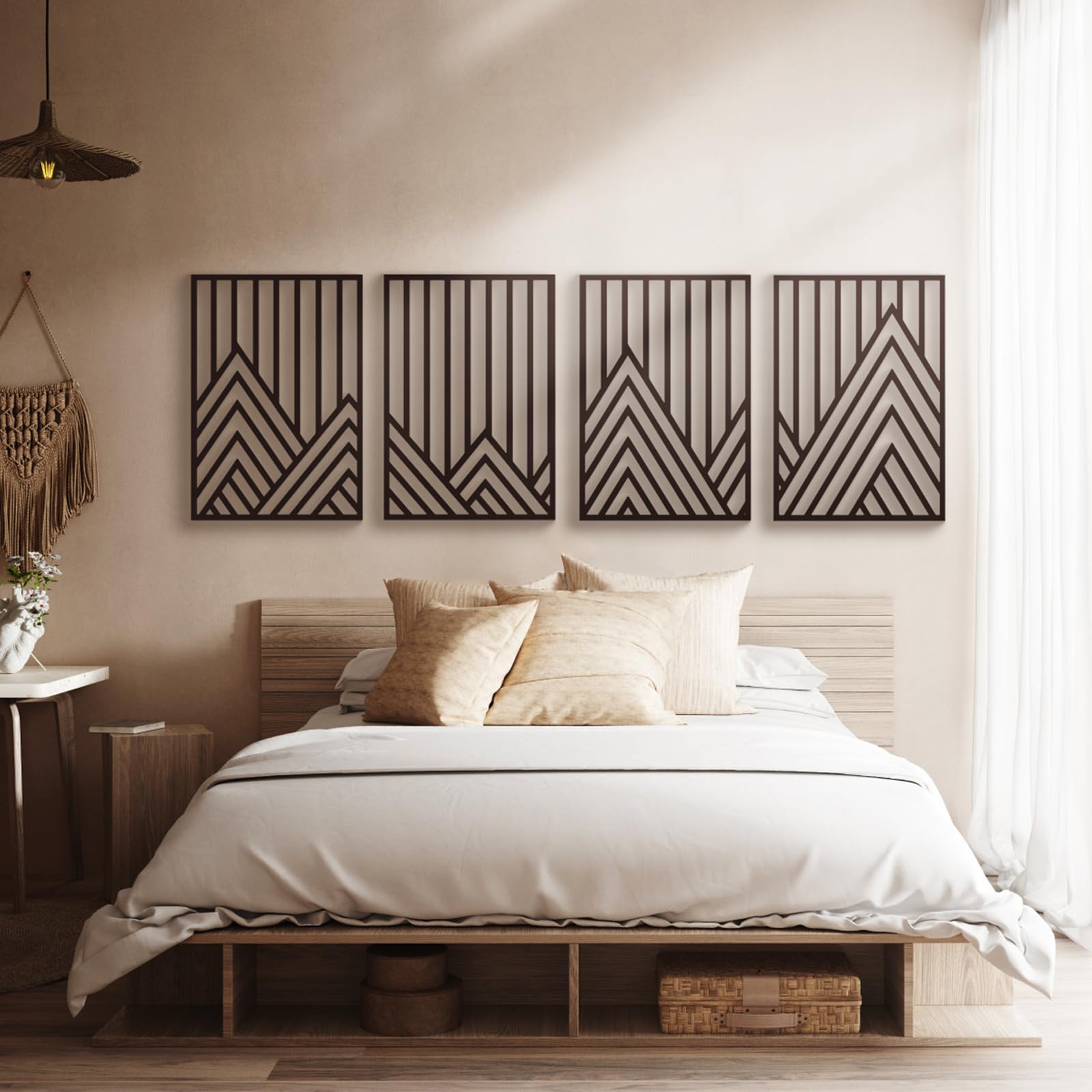 Glamativity Large 4 Pcs Black Abstract Mountain Line Metal Wall Art, 22.5 X 15.7'' Minimalist D  Cor Single Line Art Wall D  Cor