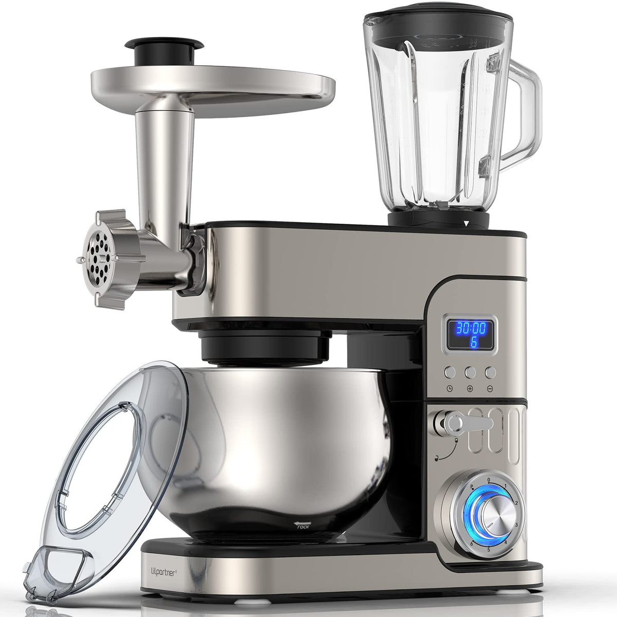 6-In-1 Stand Mixer, Lcd Display Kitchen Electric Mixer, 6.5Qt Stainless Steel Bowl Mixer, Multi-Function Kitchen Mixer With Doug