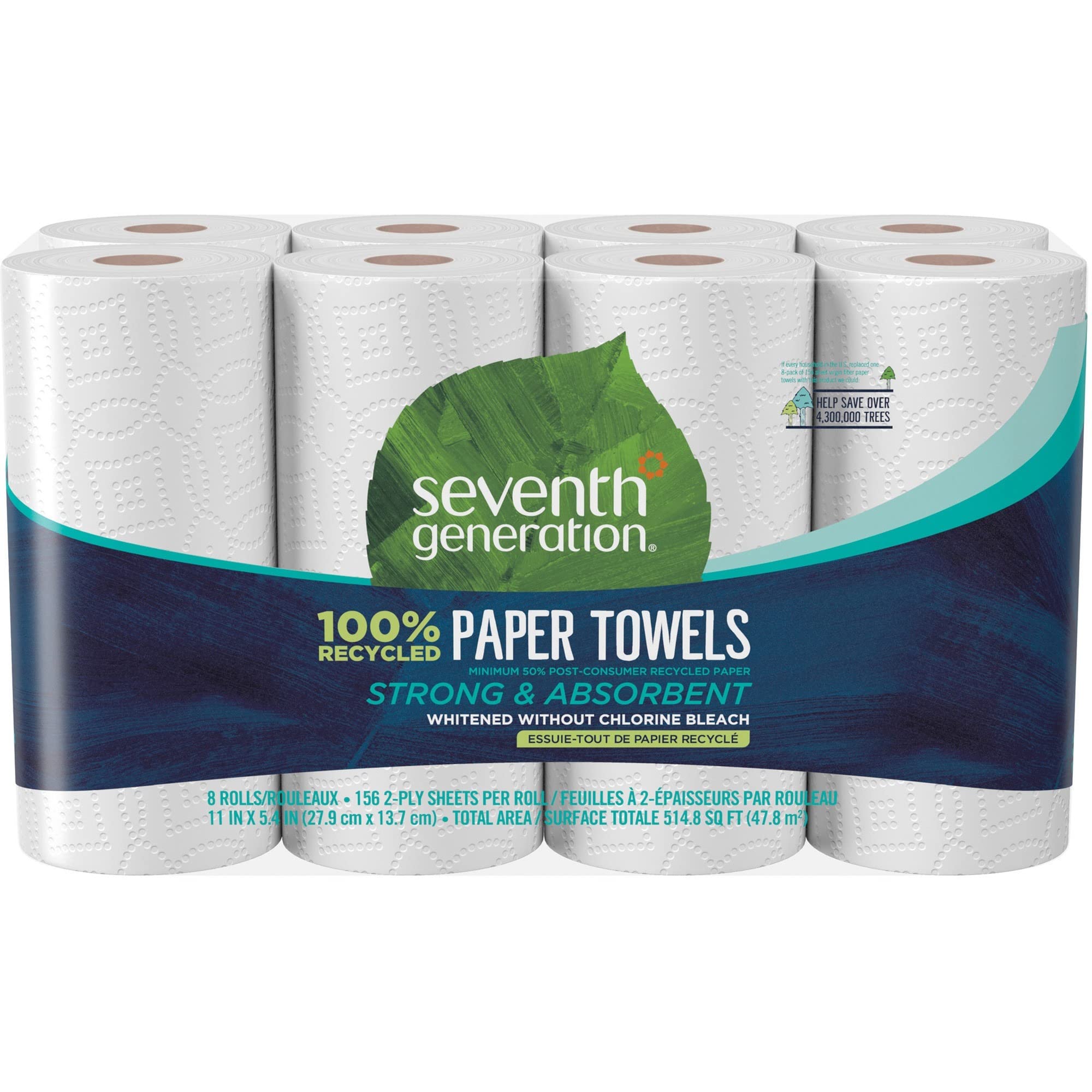 Seventh Generation 100% Recycled Paper Towel, White 8 Per Pack