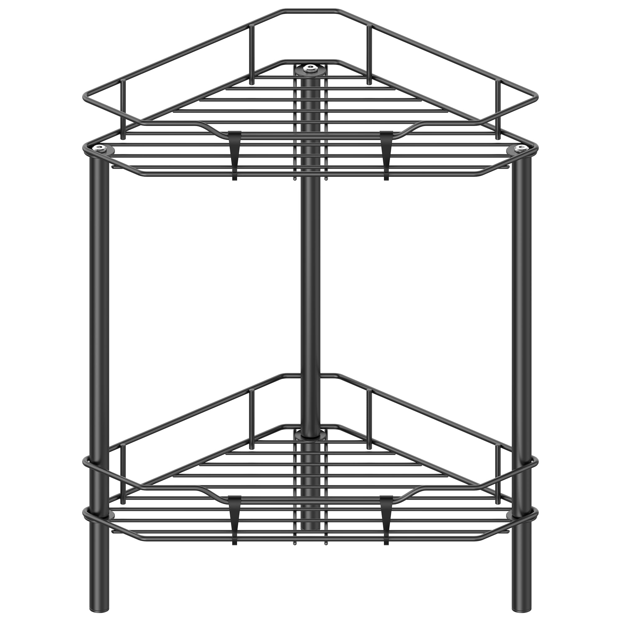 Huggiegems 2 Tier Floor Standing Corner Shower Caddy Organizer Shelf With Hooks, Bathroom Shelves Stand Rack, Black