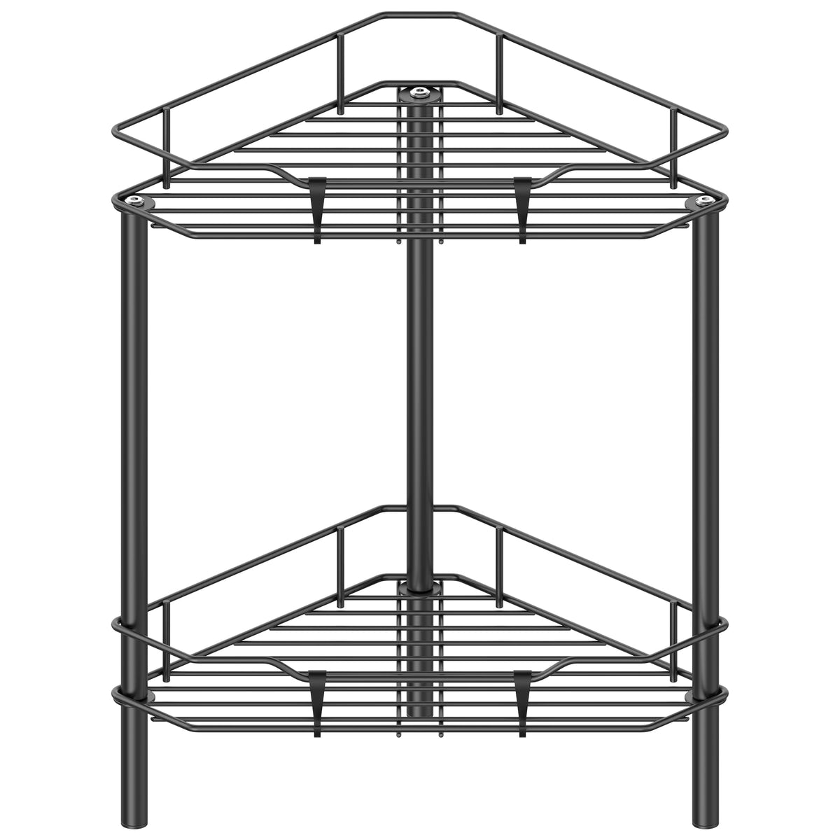 Huggiegems 2 Tier Floor Standing Corner Shower Caddy Organizer Shelf With Hooks, Bathroom Shelves Stand Rack, Black