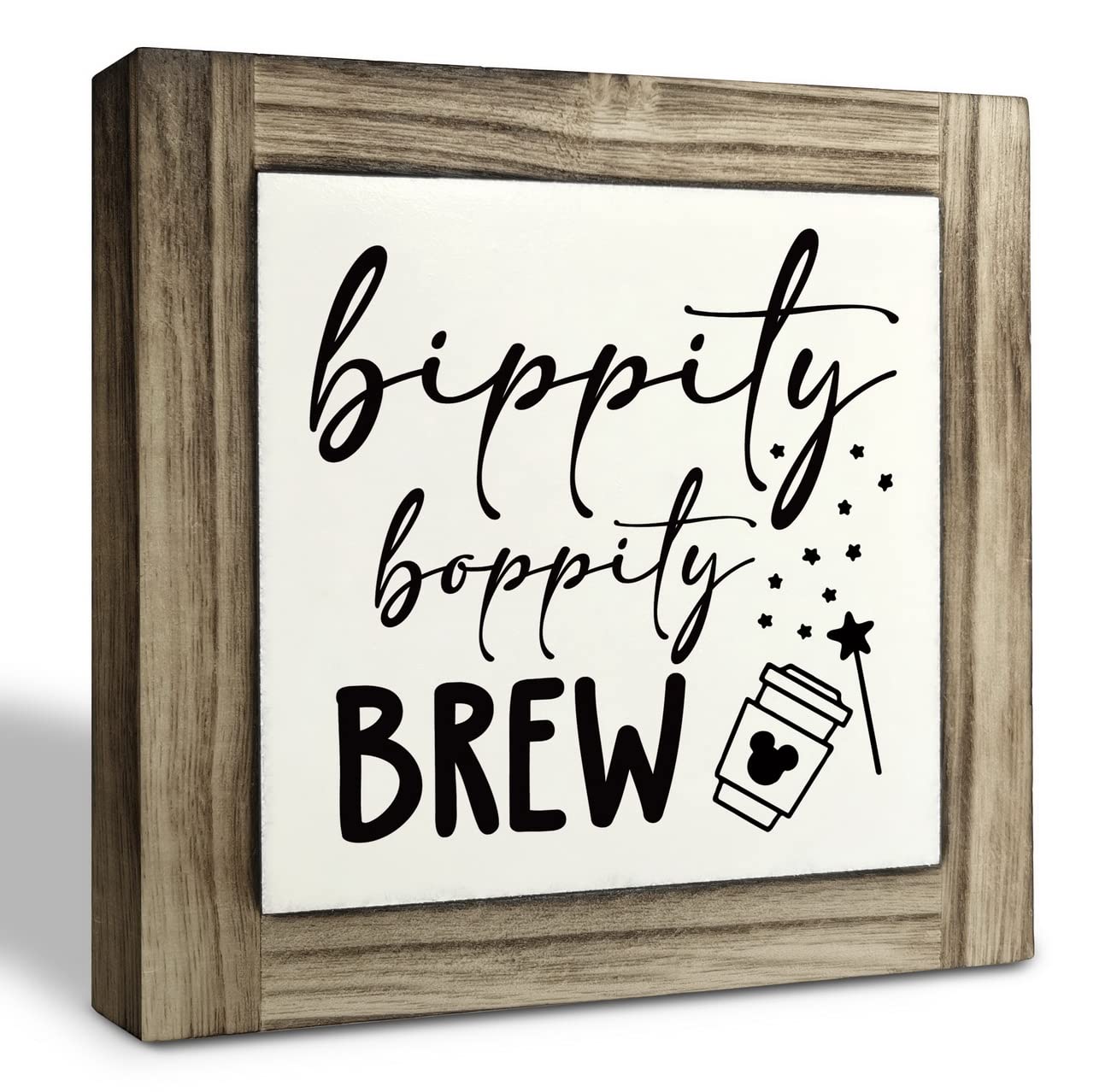 XJCUG Bippity Boppity Wood Plaque, Rustic Coffee Table Sign, Kitchen Home Decor, Tabletop Decor, Coffee Lover Gift, Disney Lover