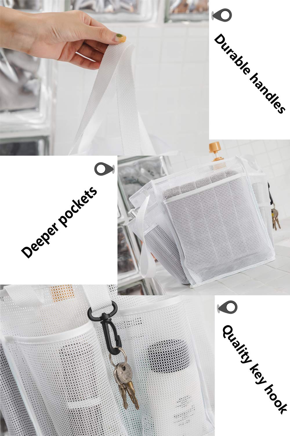 Alyer Mesh Shower Caddy Basket,Large Shower Bag Tote,Hanging Bath Toiletry Organizer With 1 Big Separated Inner Compartment And