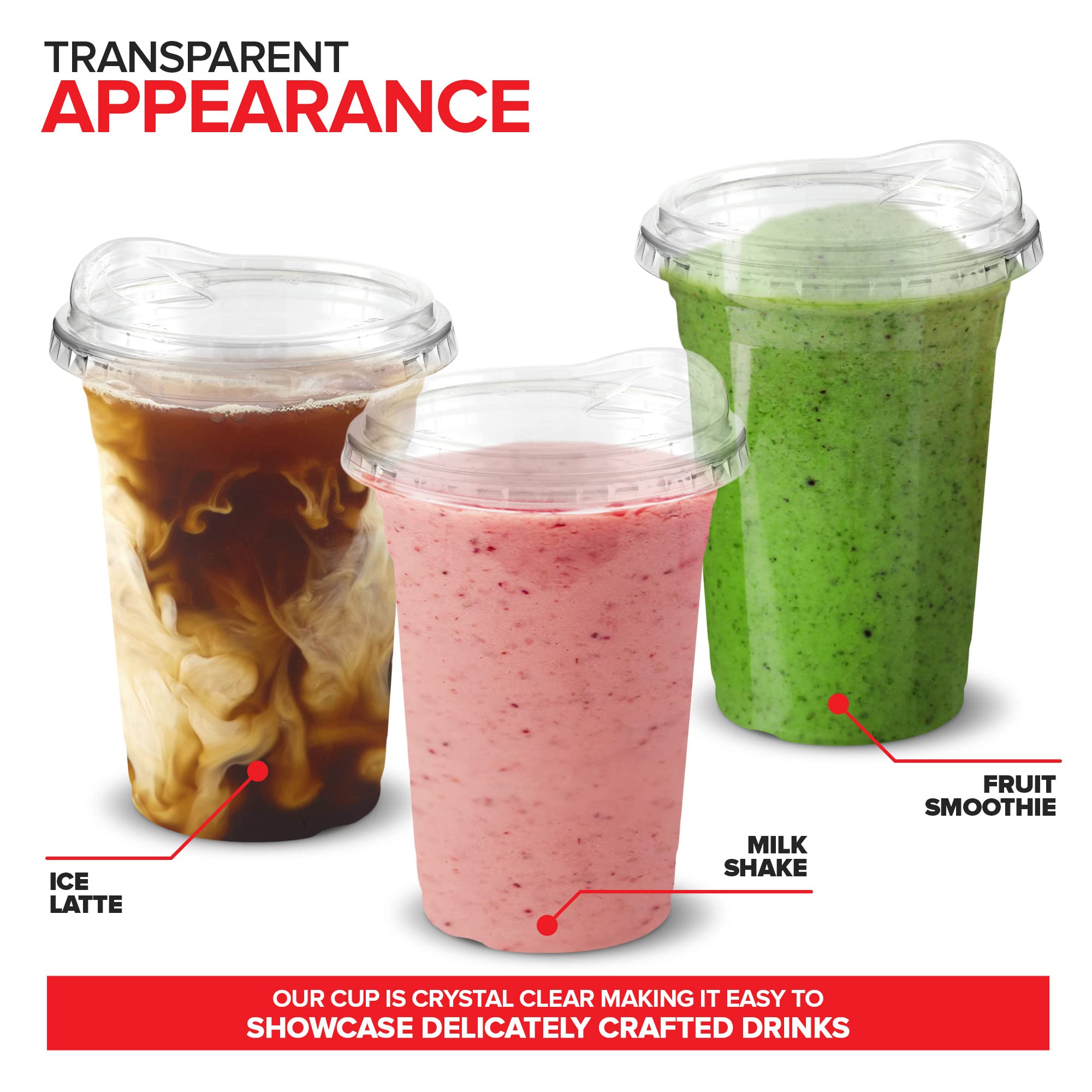 16 Oz Clear Plastic Cups With Lids Disposable, Togo Drinking Cup With Strawless Sip Lid For Smoothie, Cold Brew Iced Coffee, Lem