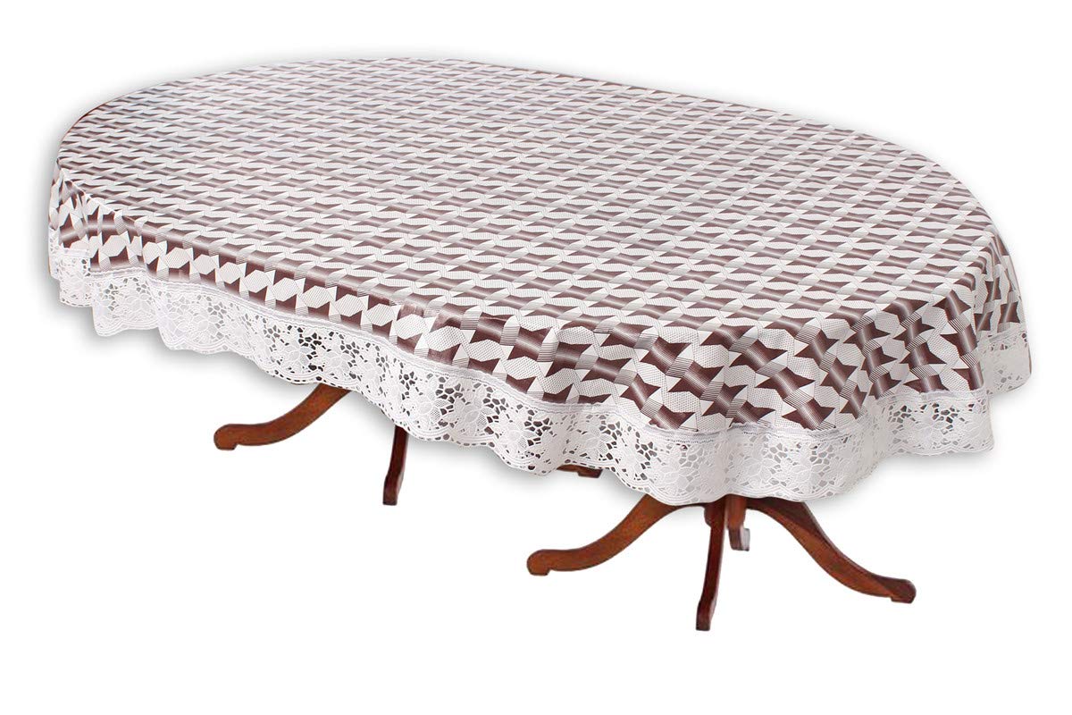 The Furnishing Tree Oval Shaped WxL 54x78 Inch 4 Seater Table Cover Symmetric Pattern Black Grey, Waterproof PVC