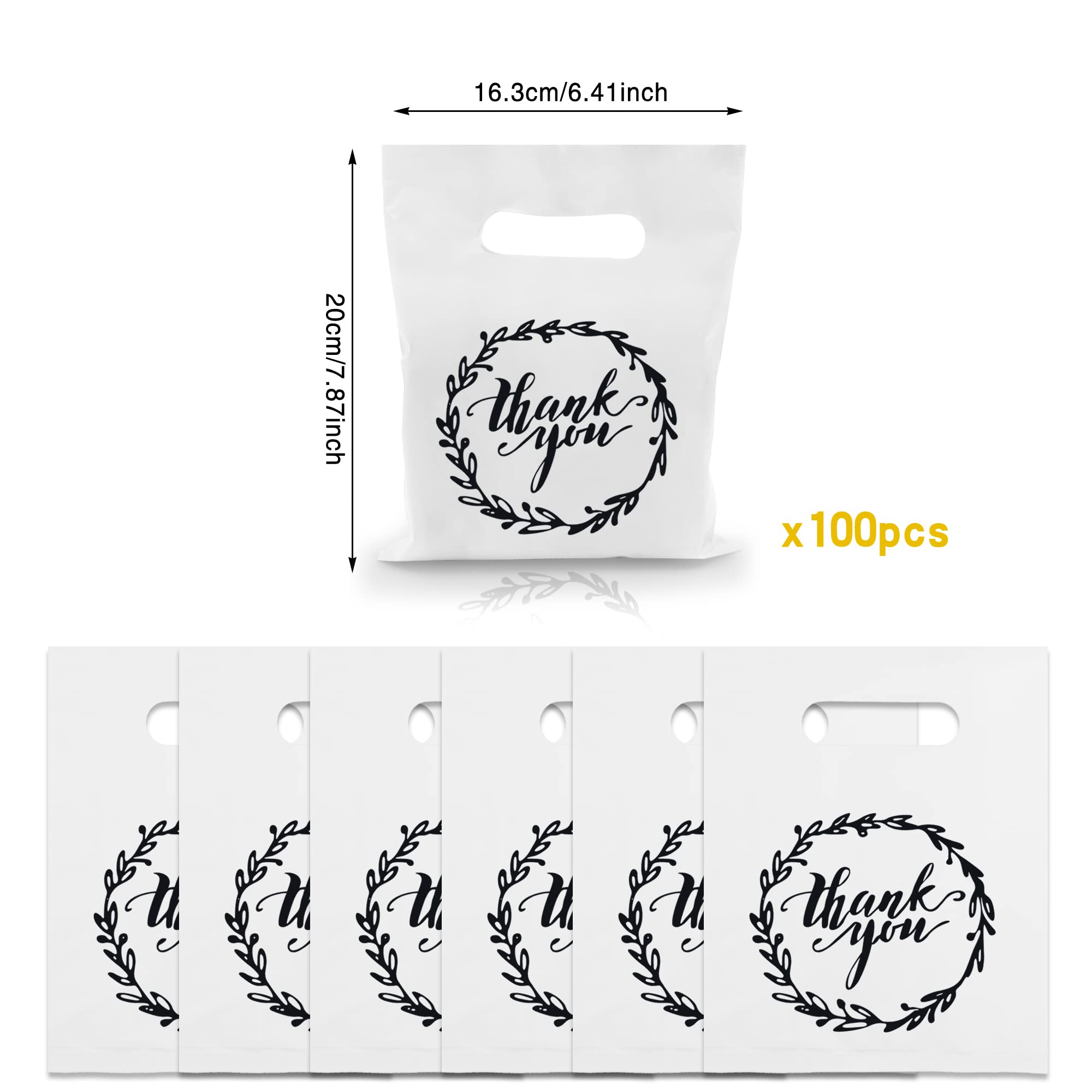 TOSPARTY 100 PCS Plastic Thank You Merchandise Bags White Party Present Bags Candy Cookie Treat Bags for Birthday Party Wedding Christmas Retirements