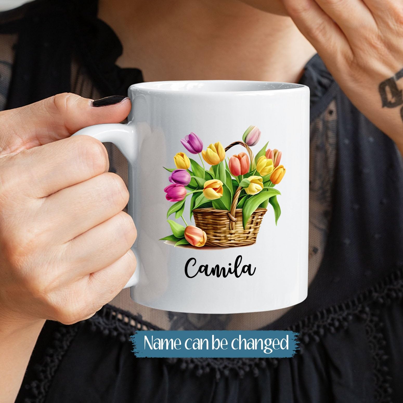 Personalized Tulip Ceramic Cup Gift for Tulip Lover, Custom Name Tulip Cup, Flower Coffee Mug Present for Flower Lovers, Customi