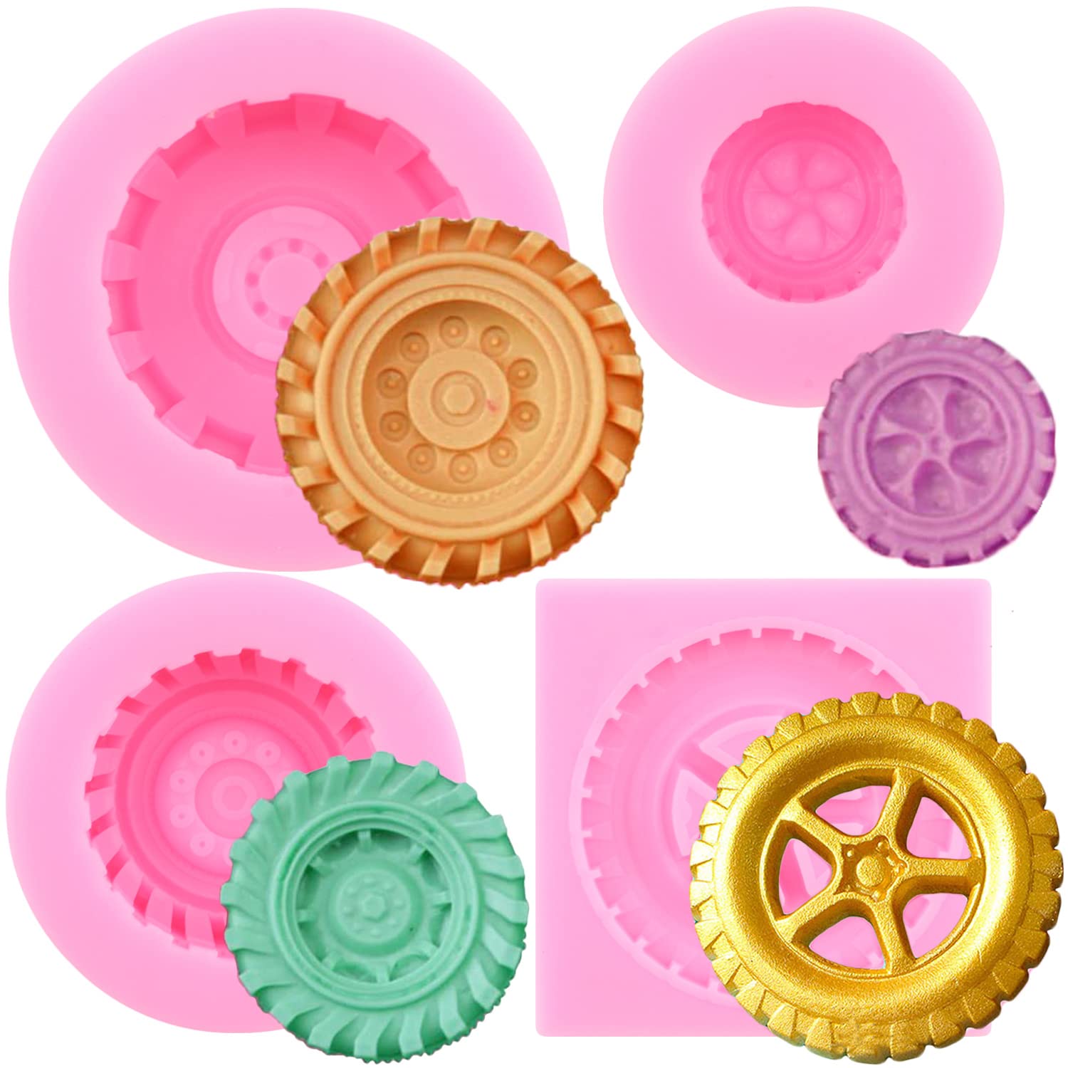 Zixiang 3D Round Tire Fondant Mold Truck Wheel Shape Silicone Mold For Cake Decorating Cupcake Topper Polymer Clay Candy Chocola