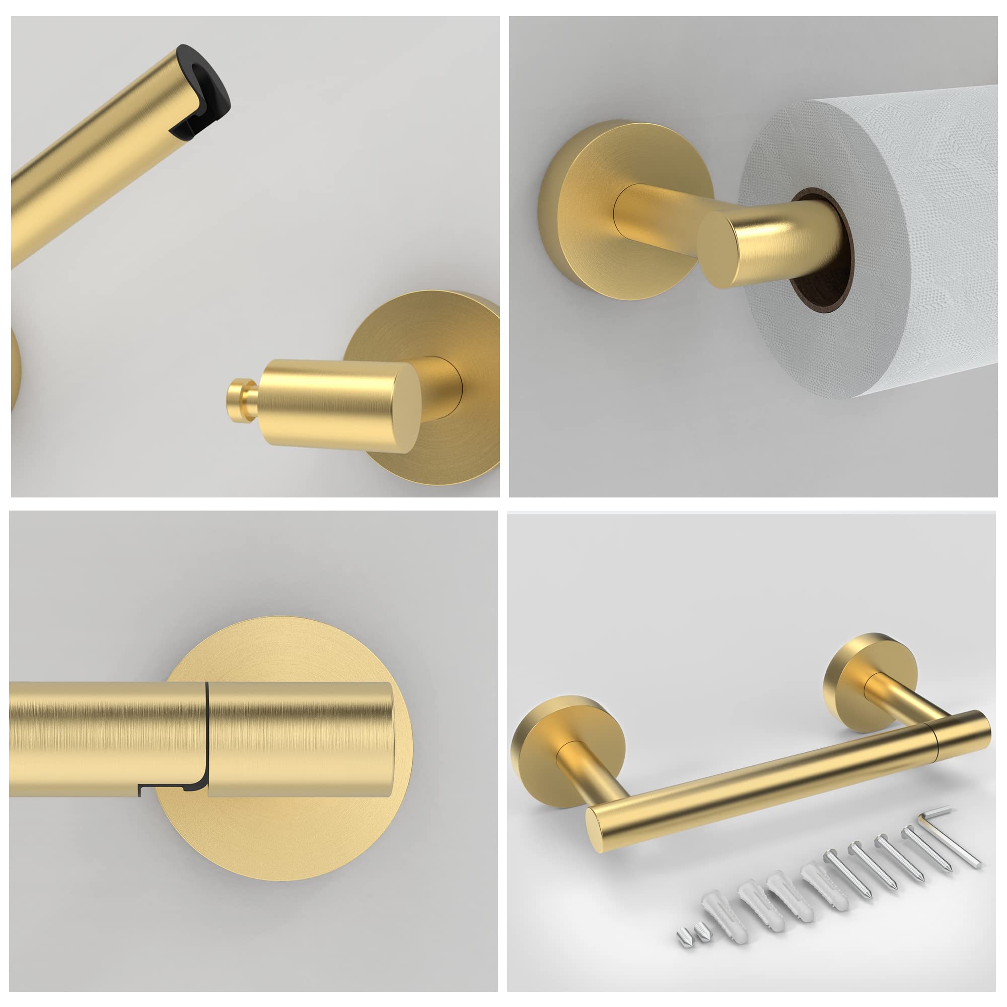 RARXTR Gold Toilet Paper Holder SUS304 Stainless Steel Double Post Pivoting Toilet Paper Roll Holder Wall Mounted Toilet Tissue Holder for Bathroom RV Brushed Brass Finish