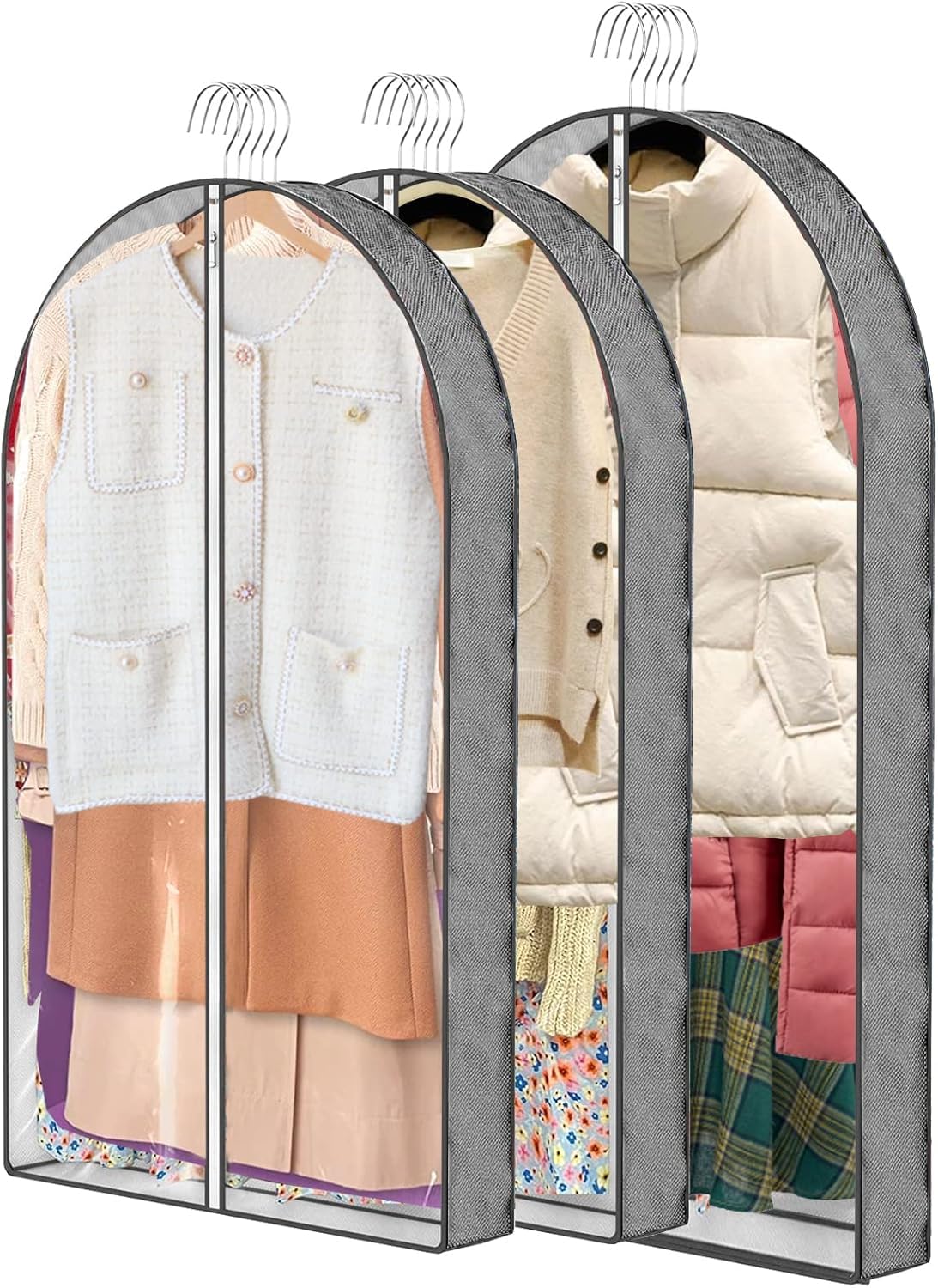 3 Pcs Garment Bags,40''And50'' Peva Moth-Proof Breathable Dust Cover,Clothing Bags For Hanging Clothes With Bedroom,Garment Cove