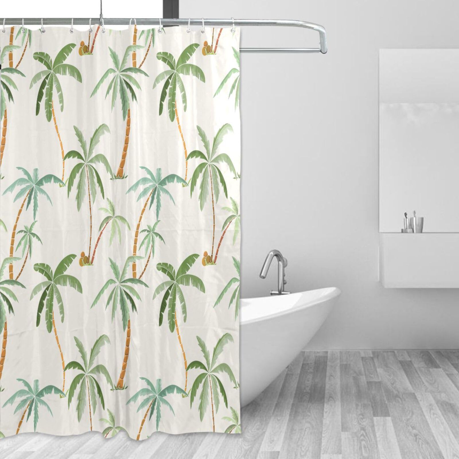Wellday Shower Curtain Palm Trees On Beige Bathroom Decor Waterproof Fabric With Hooks 60X72 Inch