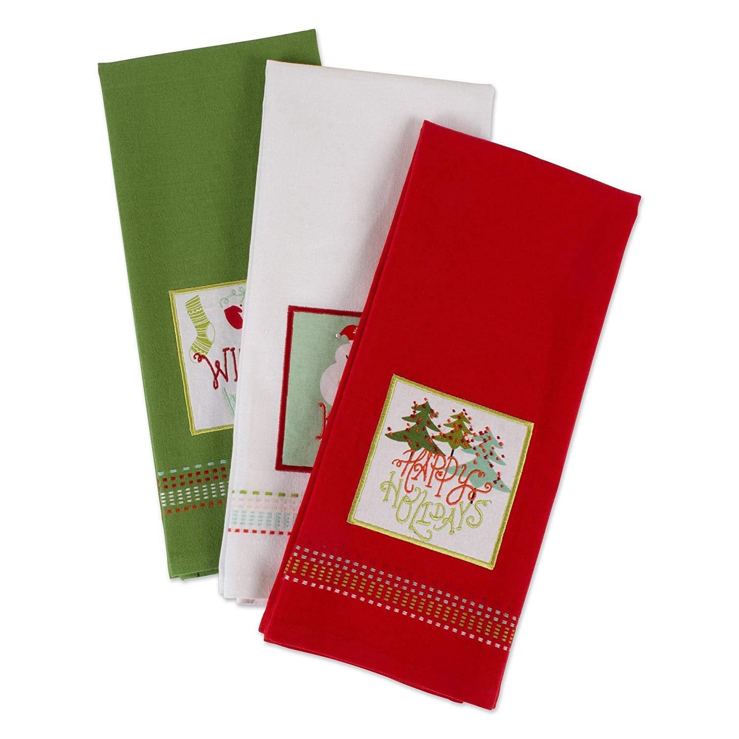 DII Holiday Kitchen Towels Embroidered Dish Towel Set, 18x28, Cozy Christmas, 3 Piece