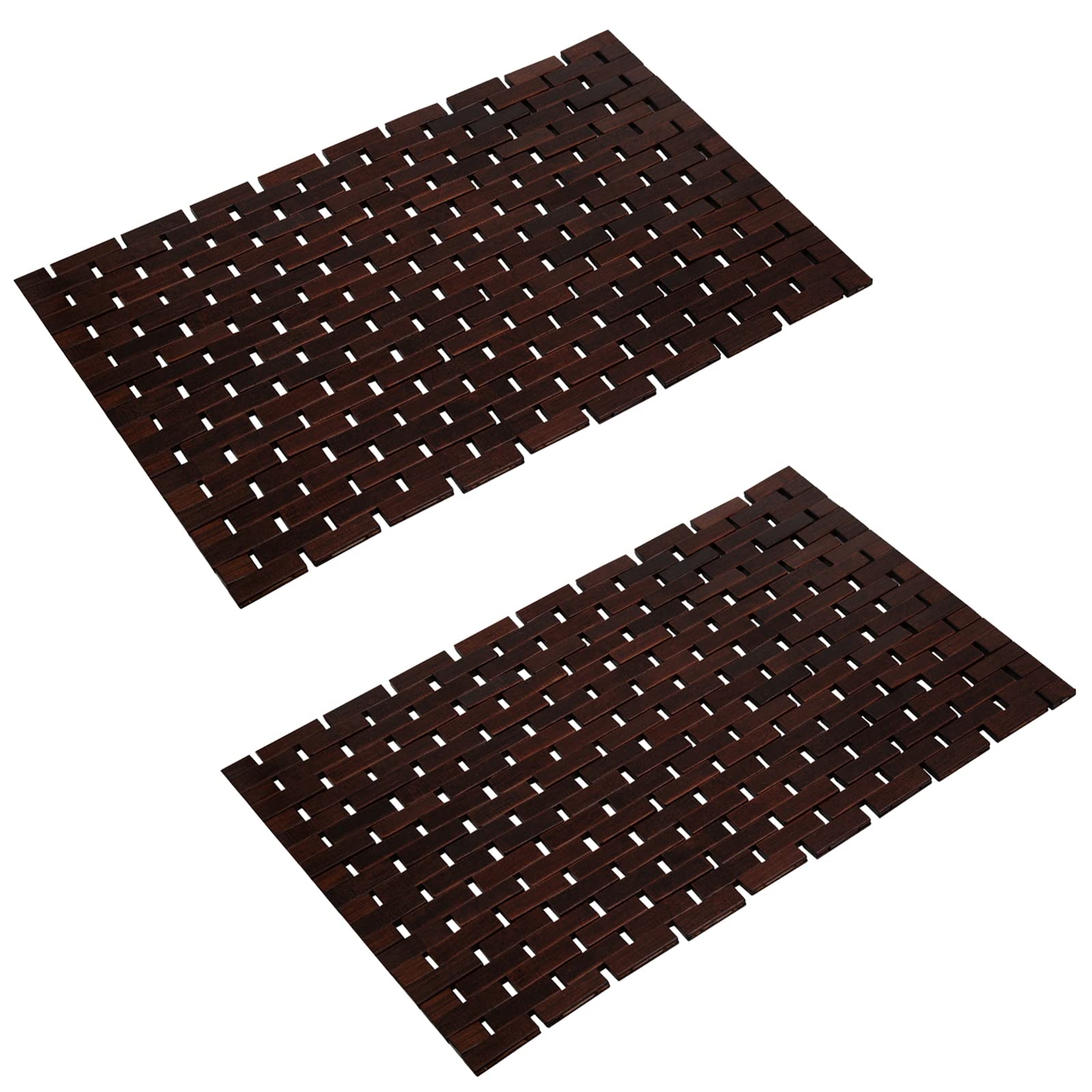 Bamboo Bath Mat Bathroom Rugs Floor Wood Shower Bathtub Waterproof Non Slip Brown Accessories 16X24 Inch Easy To Clean, 2 Pcs