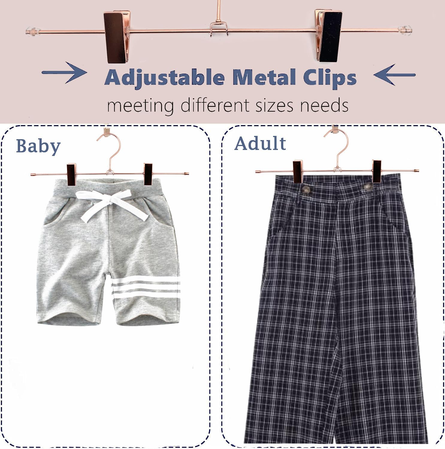 Koobay 13.8'' Rose Gold Metal Wire Clips Pants Bottom Trousers Clothes Hangers, 30 Pack Heavy Duty Hangers With Adjustable Non-S