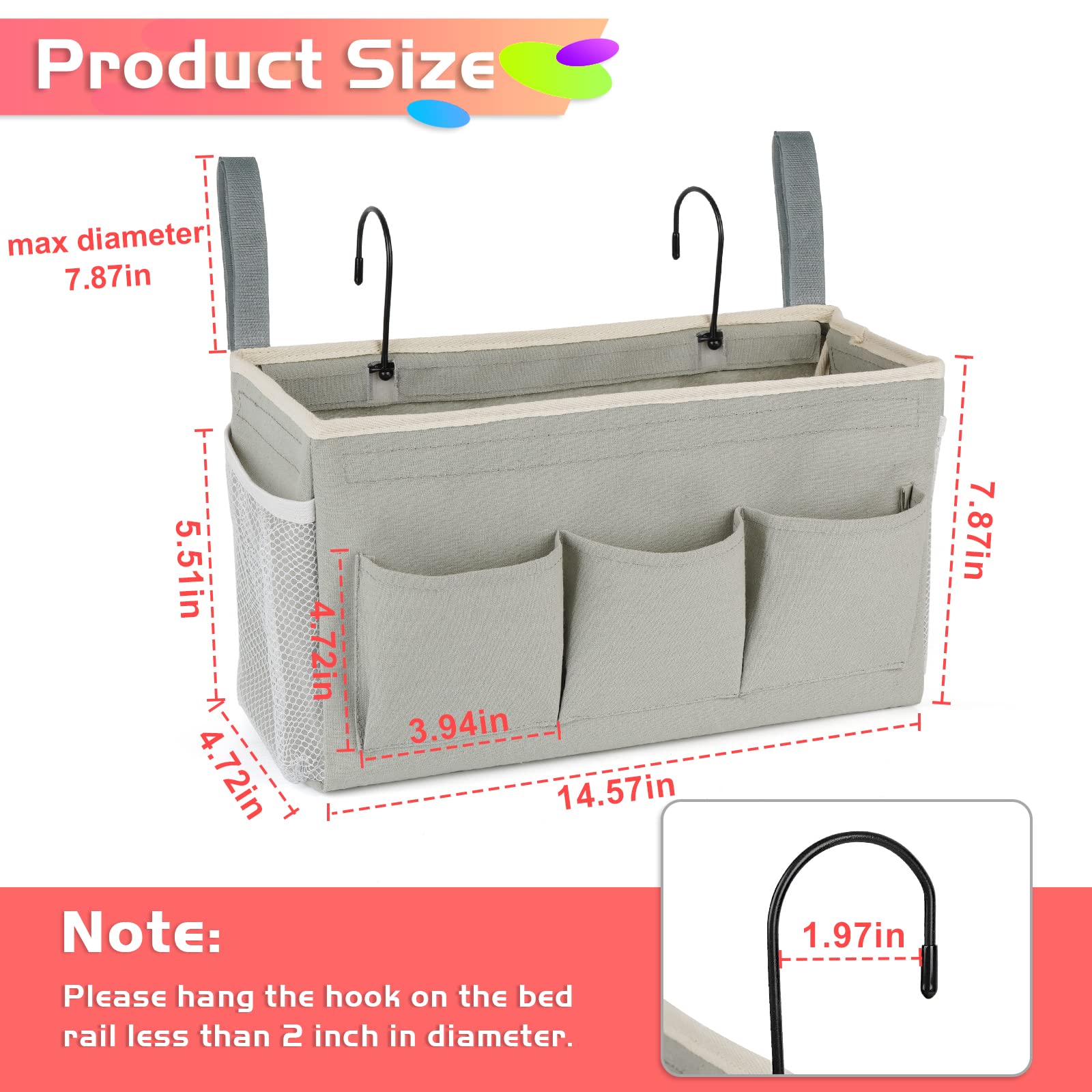 Loghot Bedside Caddy/Bedside Storage Bag Hanging Organizer for Bunk and Hospital Beds, Dorm Rooms Bed Rails, Bedside Organizer w