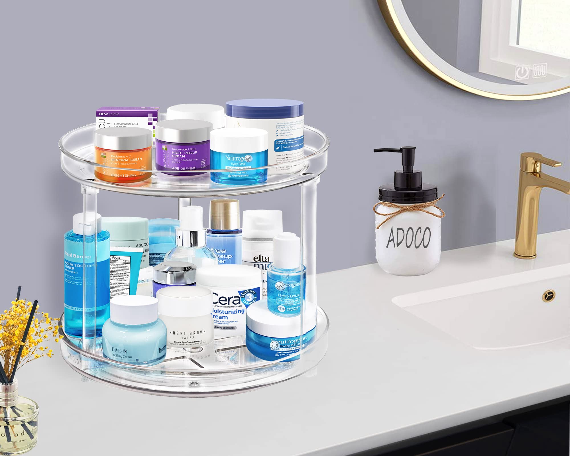 2 Tier Lazy Susan Organizer  10.6 Inch Clear Makeup Organizer Skincare Organizers  Bathroom Organizer Countertop Perfume Organizer- Make Up Organizers and Storage