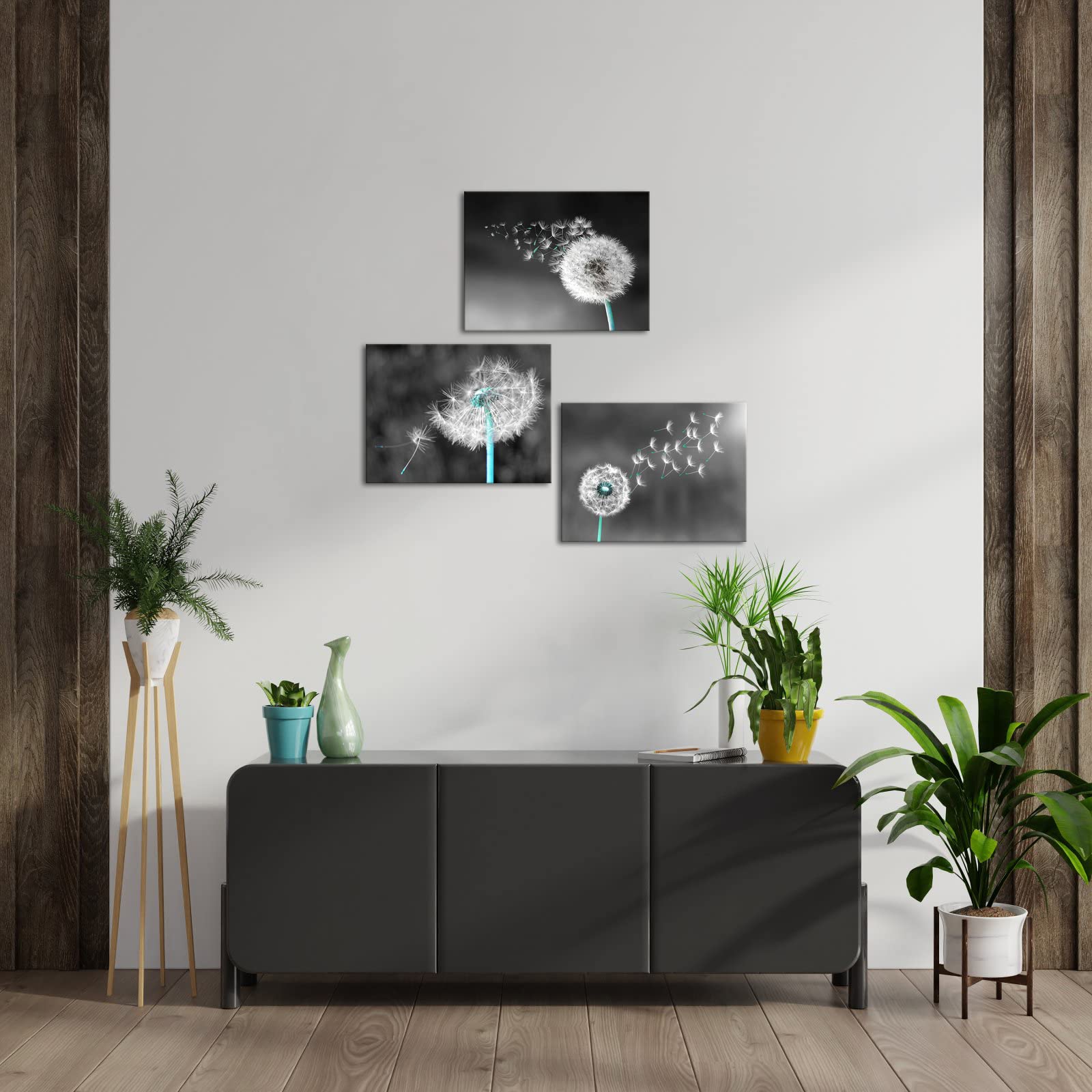 Apicoture Dandelion Flower Wall Art - Black And White Dandelion Canvas Print Arts For Modern Home Farmhouse Living Room Wall Dec