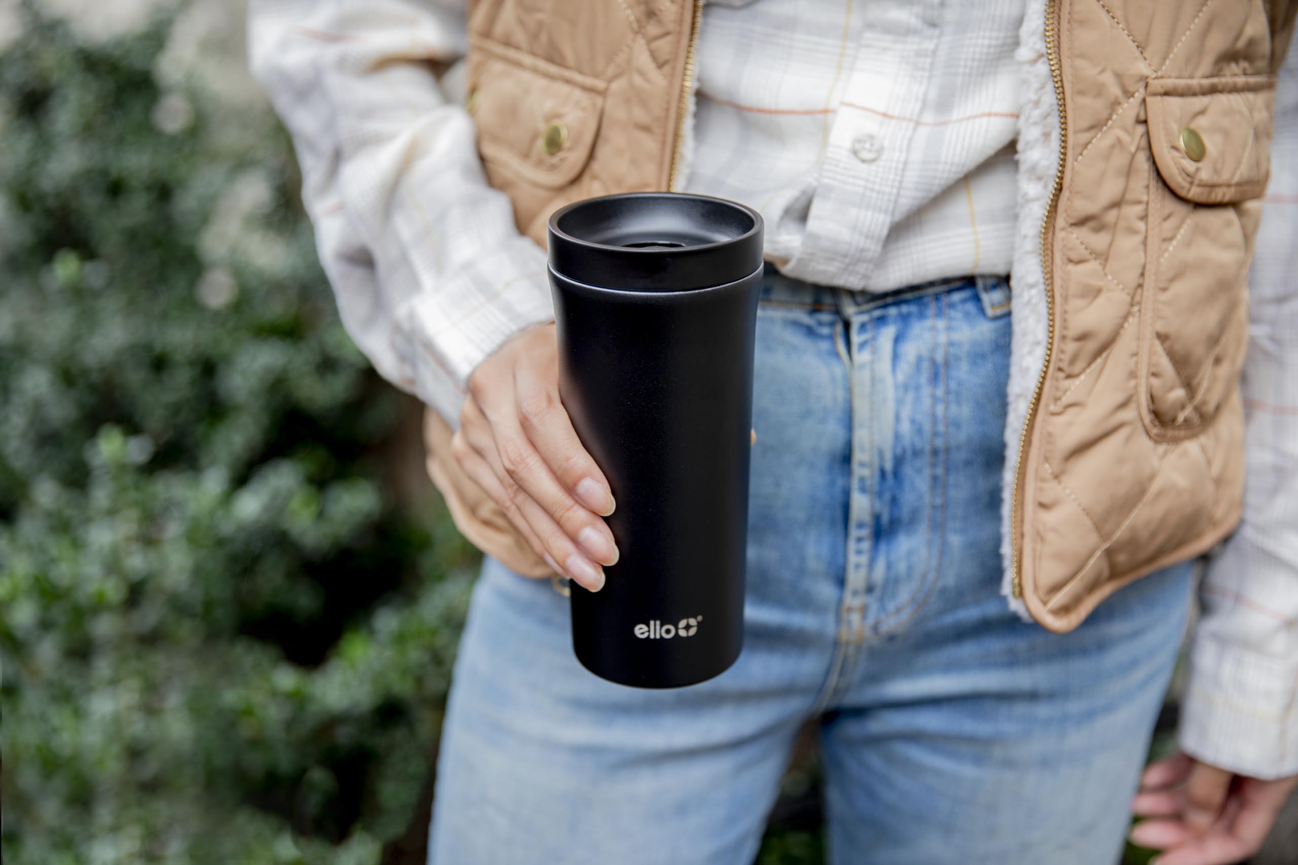 Ello 14oz Vacuum Insulated Travel Mug - Stainless Steel, Leak-Proof Slider Lid, Black, BPA-Free, Model 465-0999-400-6