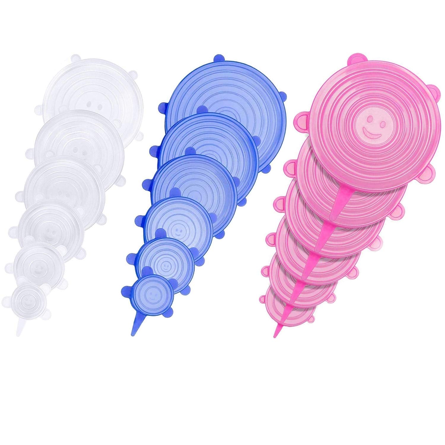JIGUOOR Silicone Stretch Lids, 18 Pack Reusable Silicone Lids, Durable Food Storage Silicone Covers for Bowl, 6 Sizes to Meet Mo