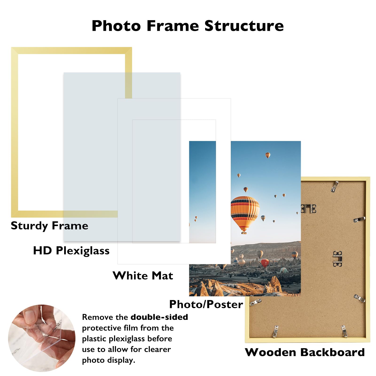 JCJMY 16.5x23.4 A2 Picture Frame Gold with 11.7x16.5 A3 Mat, Display Photo 11.7x16.5 with Mat or 16.5 x 23.4 Without Mat, Wall H