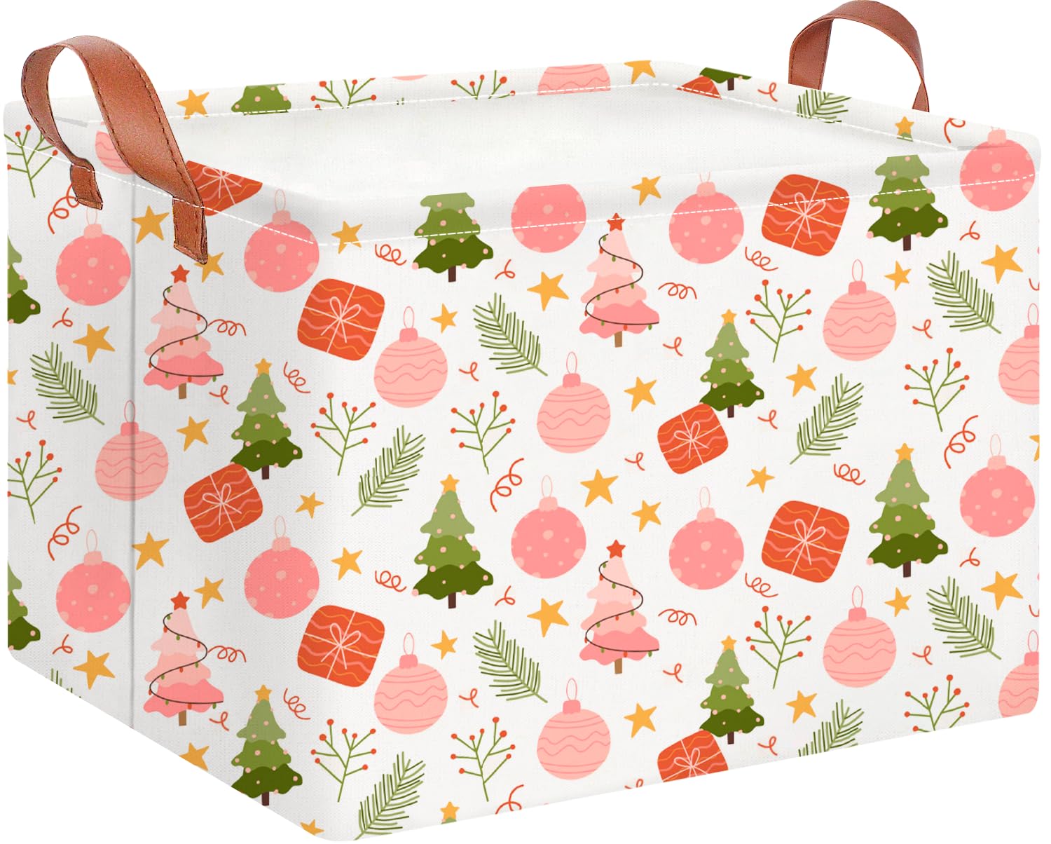 CLOCOR Rectangular Storage Basket,Collapsible Cute Pattern Storage Bin,Waterproof Books Box with Handles,Gift Basket(Pink Christ