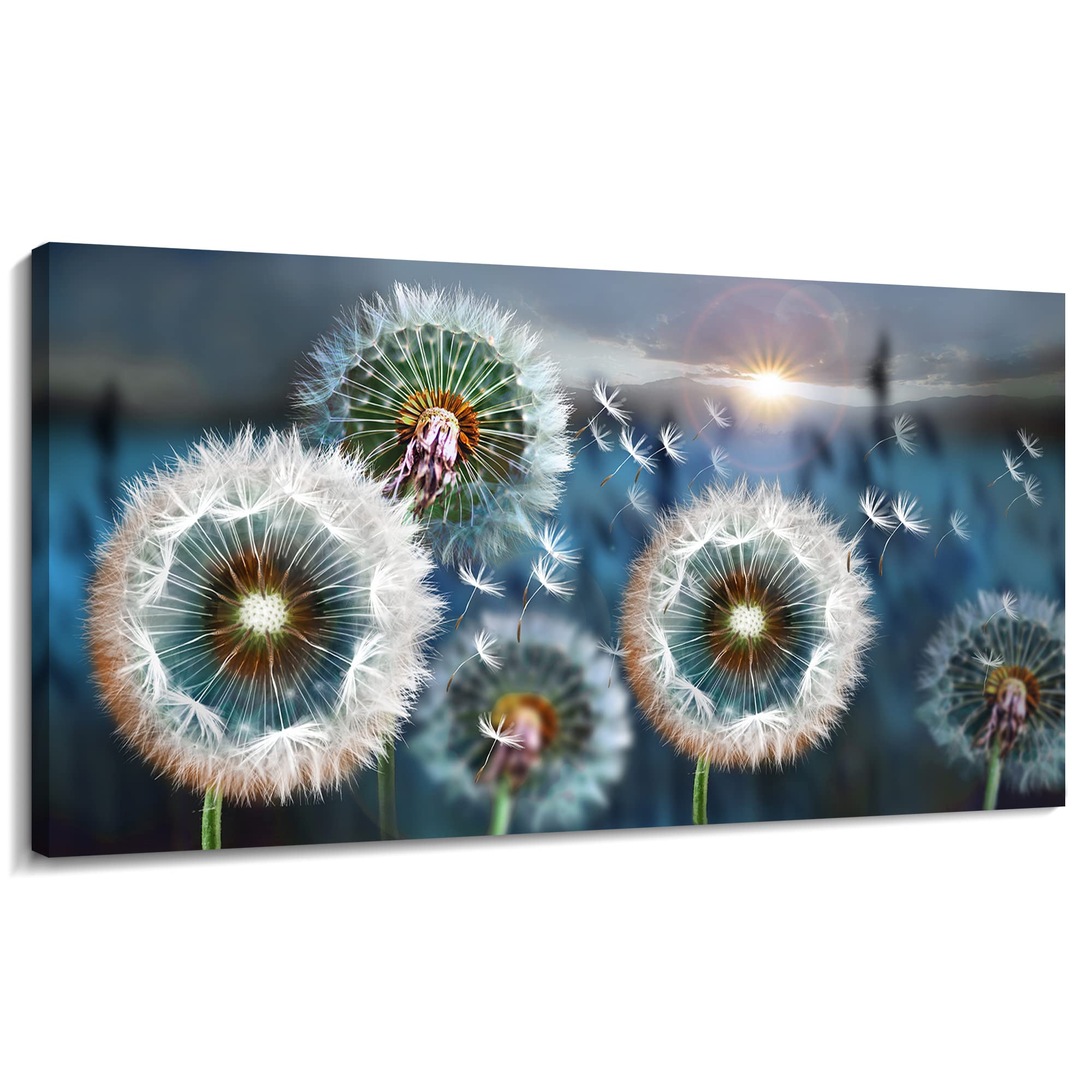 Large Wall Art Dandelion Theme Canvas Art Wall Decor For Living Room Abstract White Dandelion Sun Blue Landscape Prints Artwork