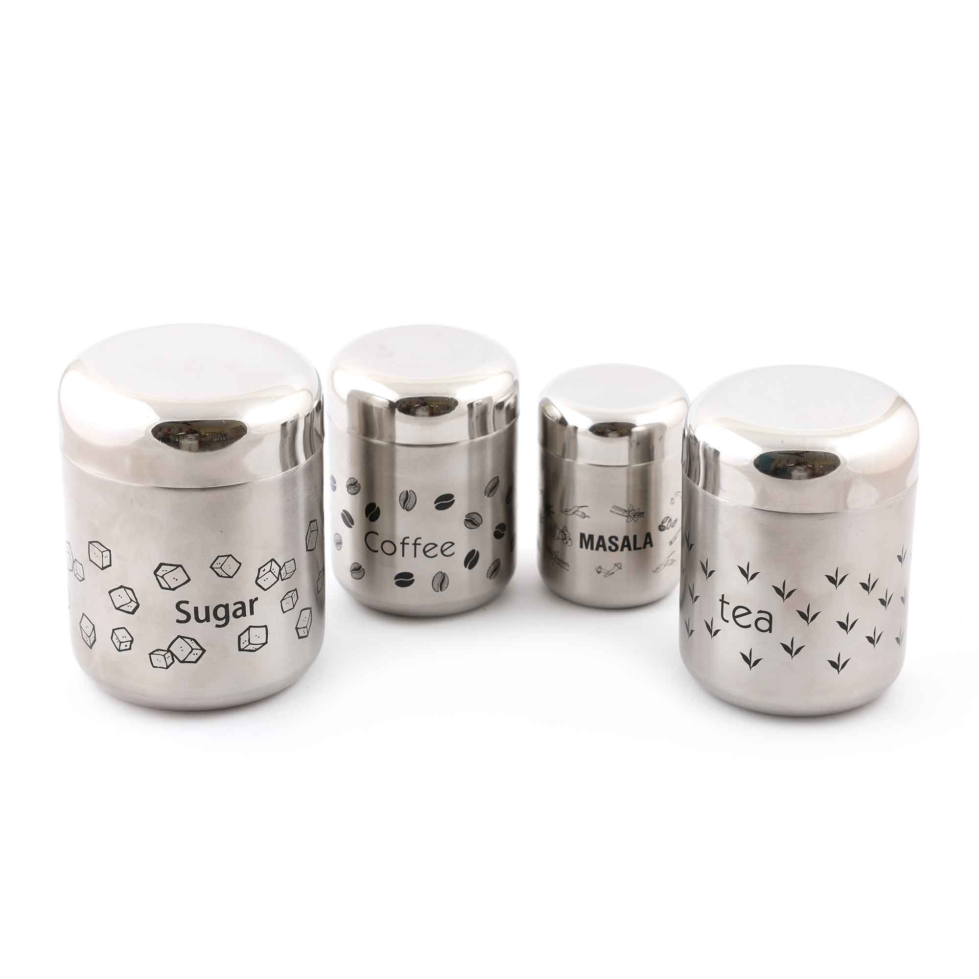 Coconut Stainless Steel Multipurpose Kitchen Accessories Canisters / Container For Storage Tea Coffee Sugar & Masala (Matt Finis