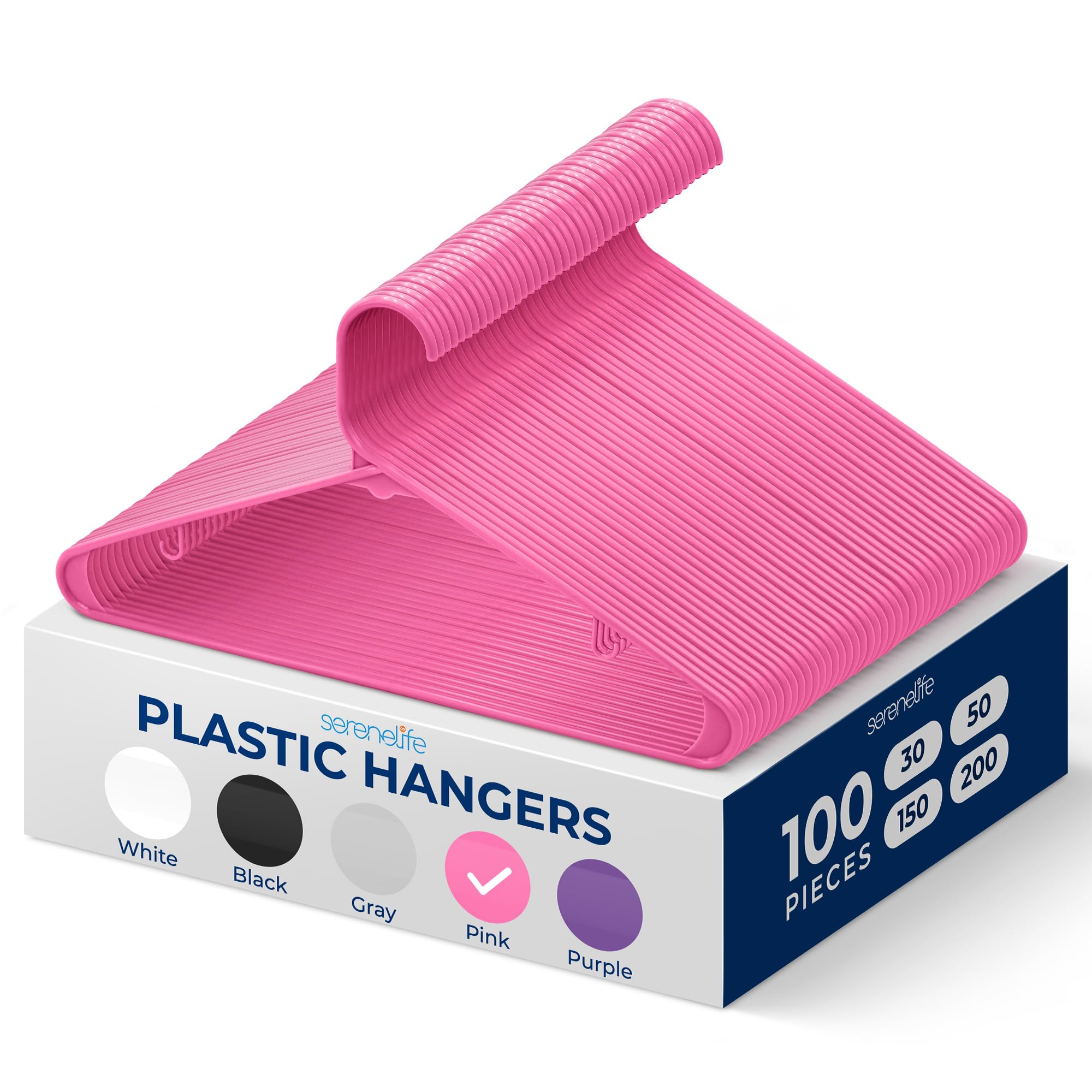 Serenelife 100 Pieces Plastic Hangers - Space Saving, Heavy Duty, Slim, Clothes Hanger Set, Ideal For Laundy/Daily Use, Can Hold