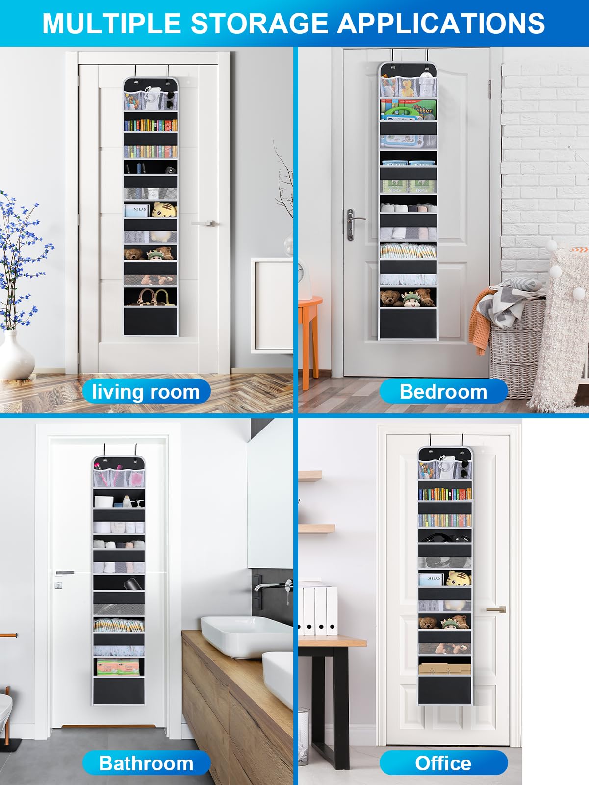 Wakaye 6-Shelf Over The Door Organizer - Hanging Storage With 8 Large Capacity Pockets For Pantry, Nursery, Bathroom, Bedroom, K