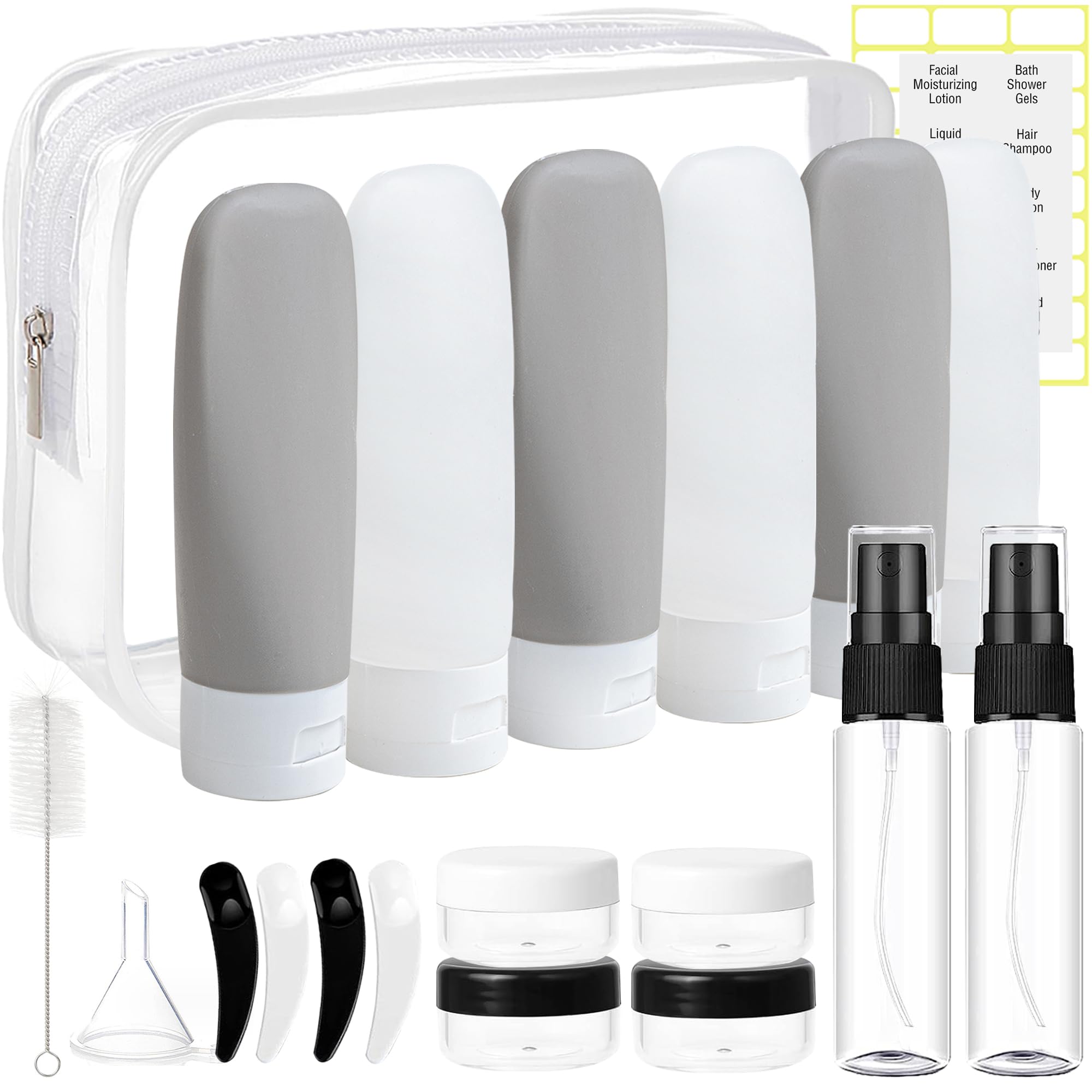 Dewsensi 20 Pack Travel Bottles Set For Toiletries Tsa Approved Leak Proof Travel Size Containers Kit Portable Refillable Travel