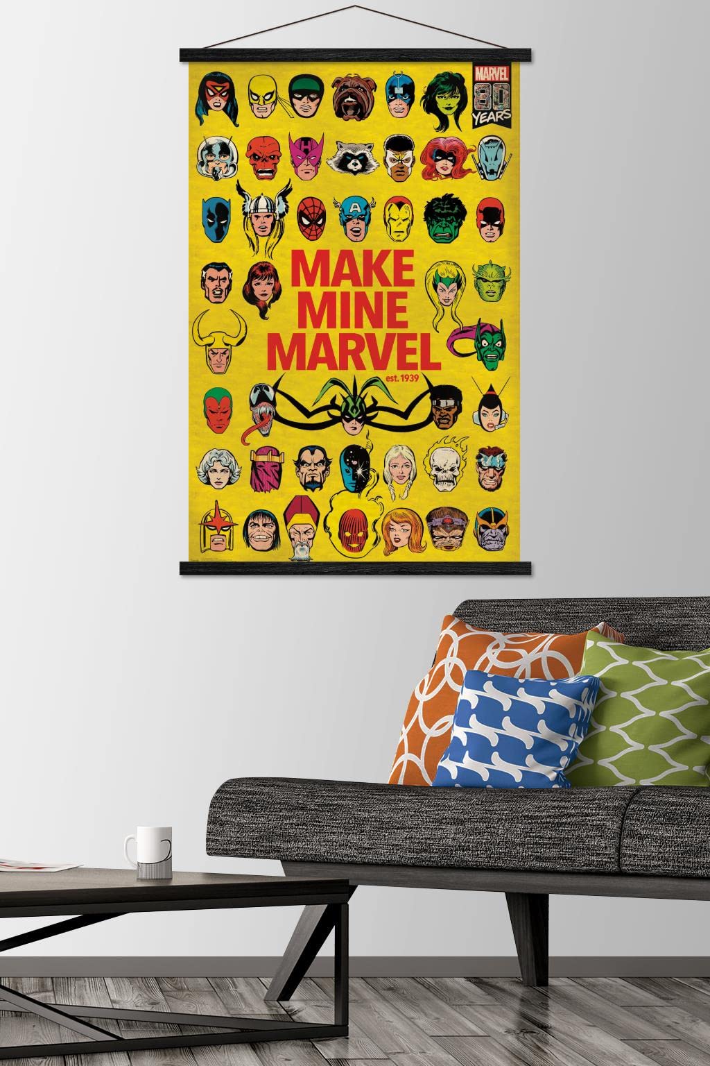 Trends International Marvel Comics - Marvel 80Th Anniversary - Group Wall Poster, 22.375'' X 34'', Print And Black Hanger Bundle