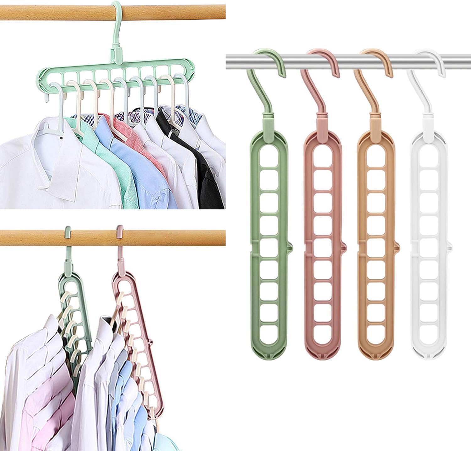 Home Cube 2 Pcs Multifunctional Rotating Cascading Hangers, 9Hole Space Saving Closet Organizer, 360 Degree Rotating Hook, Plas
