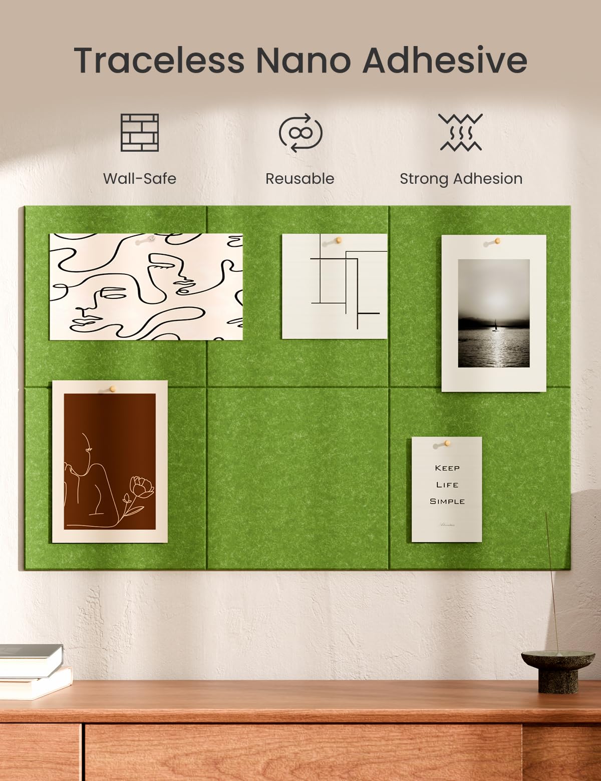 Bumusty Large Cork Board 36x24 Alternative - 6 Pack Felt Wall Tiles with 40 Safe Removable Adhesive Tabs, 30 Pushpins, Cork Boar